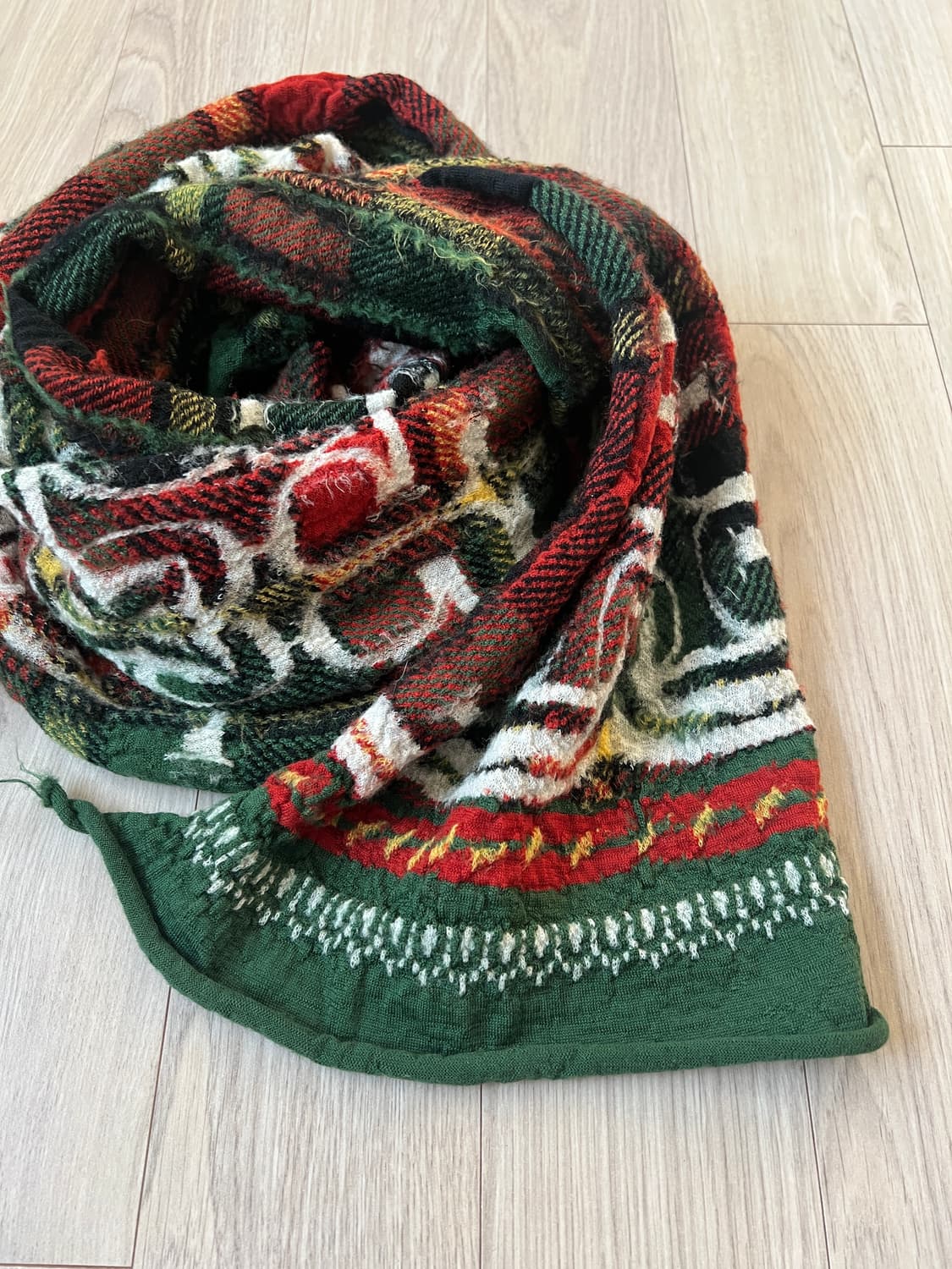 (새상품) 캐피탈 풀 렝스 울 타탄 아이누 머플러 그린 상품이미지2