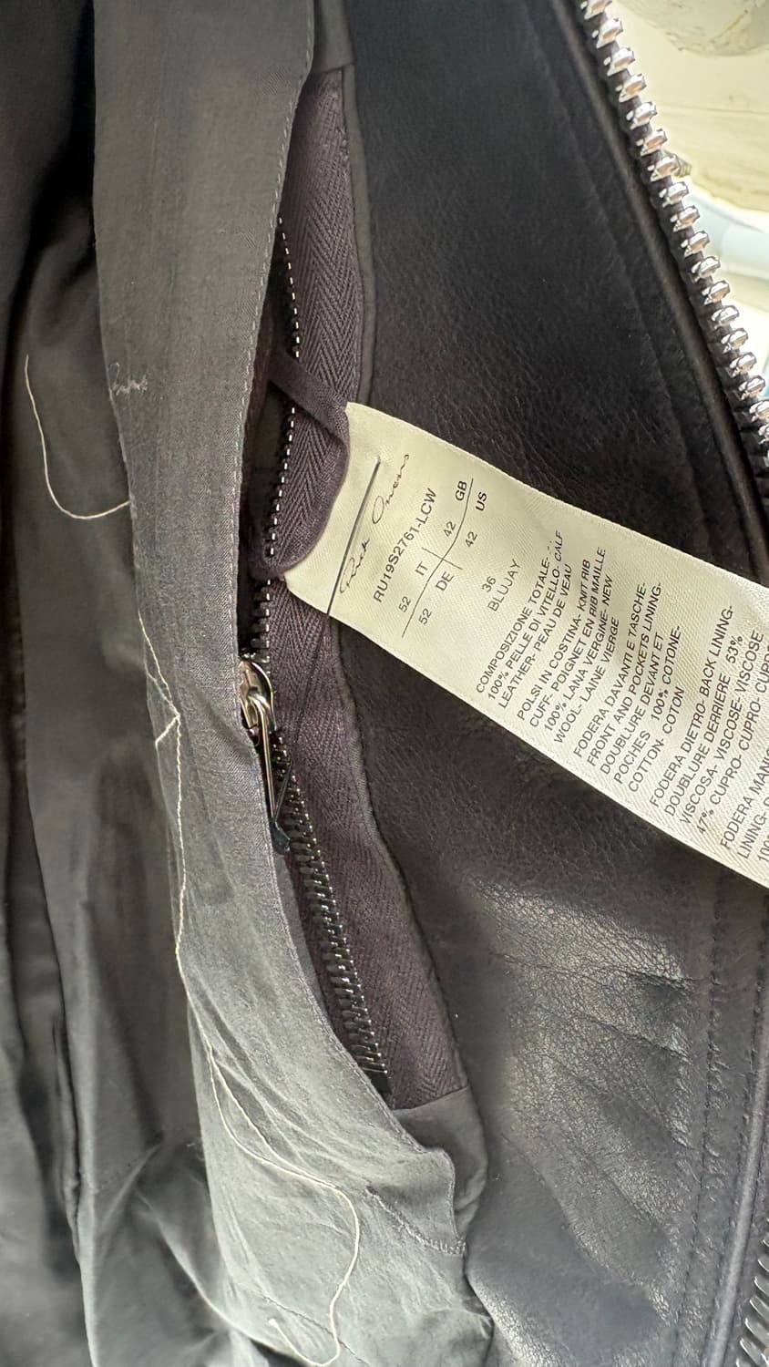 19SS 릭오웬스 인타르시아 레더 자켓 52 사이즈 상품이미지8