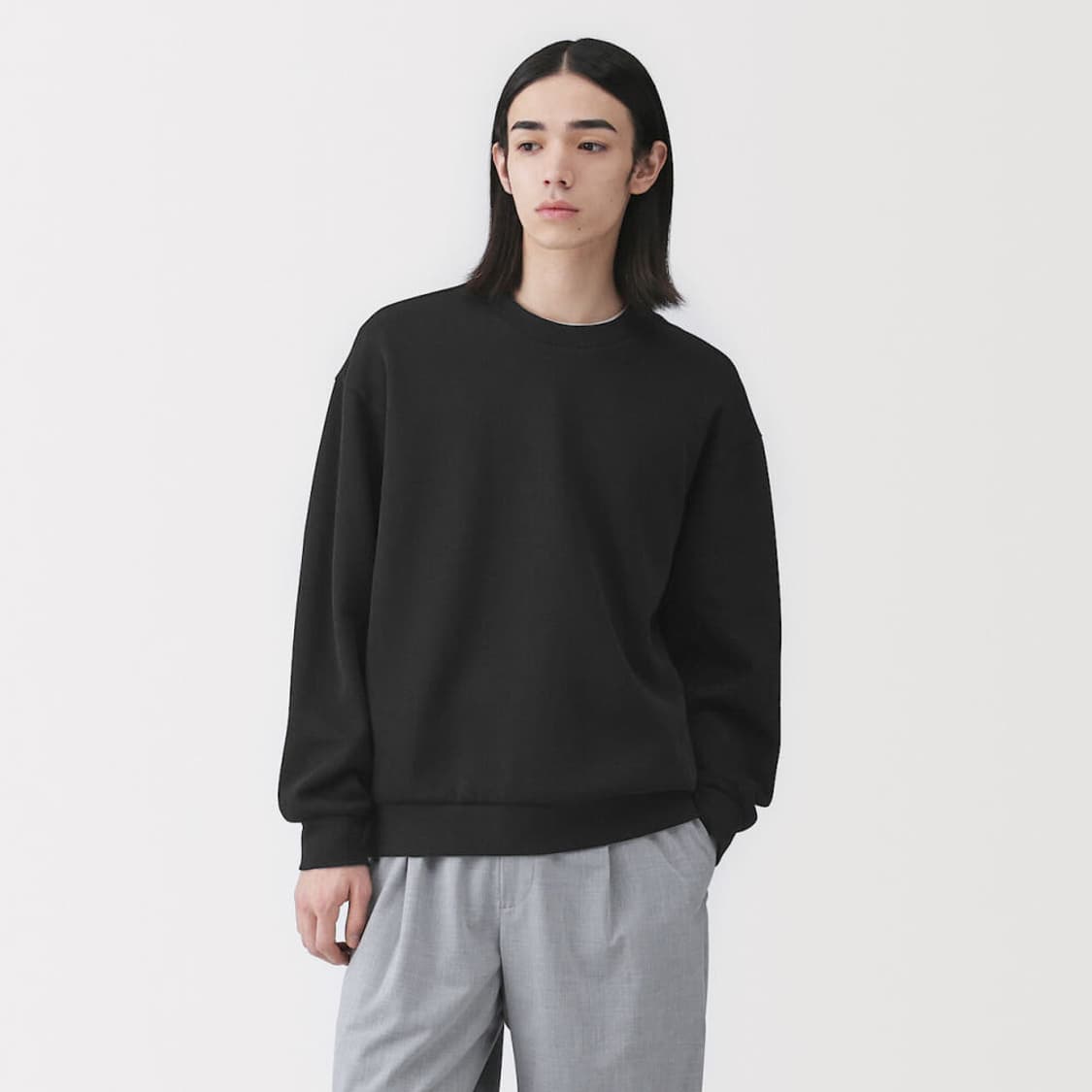 (XL) 무인양품 이중편직 스웻 셔츠 블랙 상품이미지1