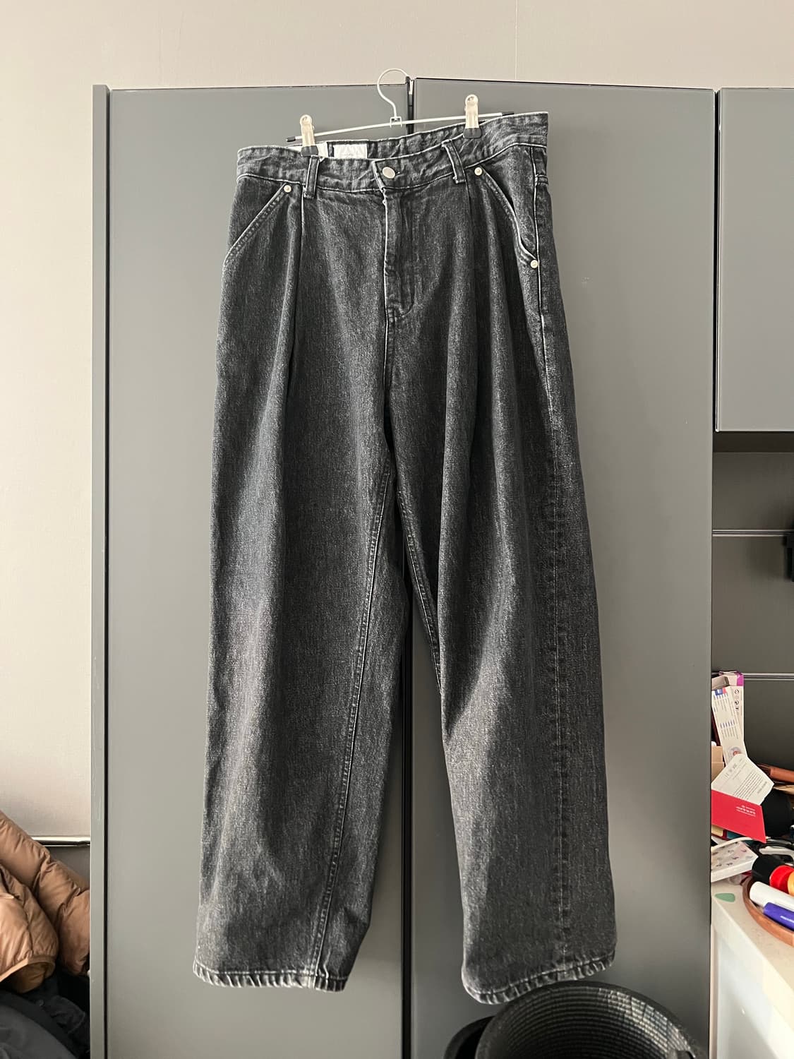 유스 와이드 스트럭쳐 블랙 데님 S 상품이미지1