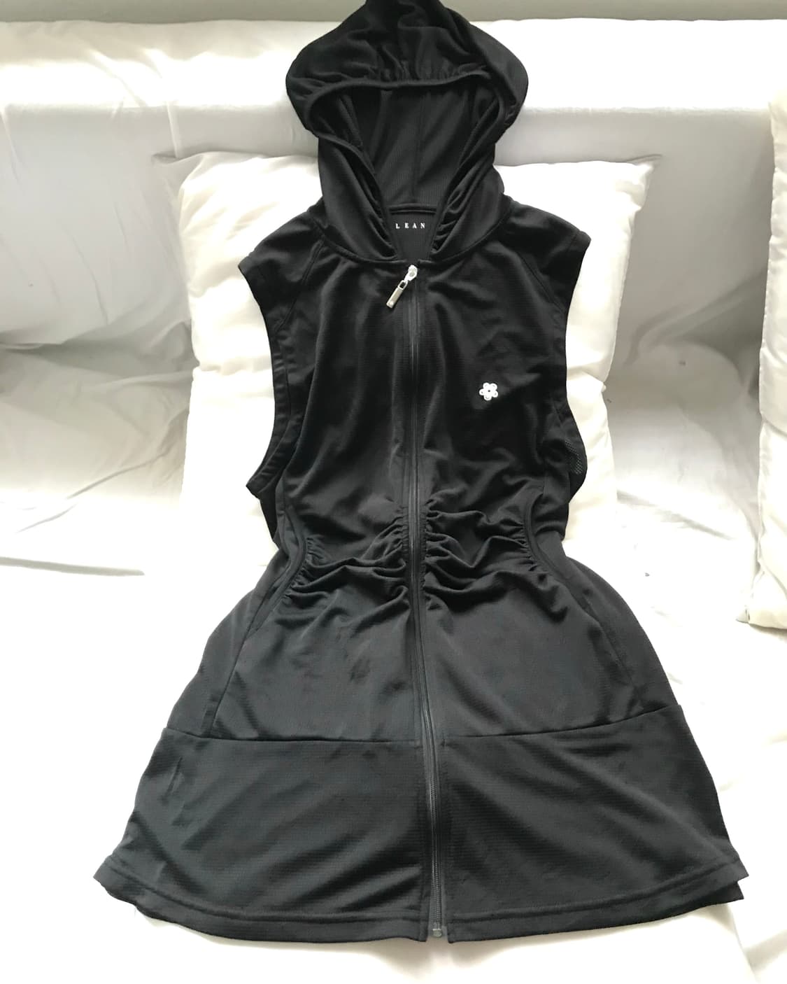 Black shirring hoodie mesh zip🤐onepiece 상품이미지2