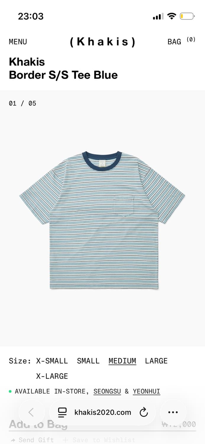 Khakis Border S/S Tee Blue M  새상품 상품이미지1
