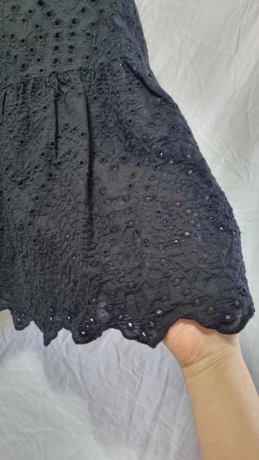 일본빈티지 펀칭 레이스 자수 롱 스커트 블랙 상품이미지3