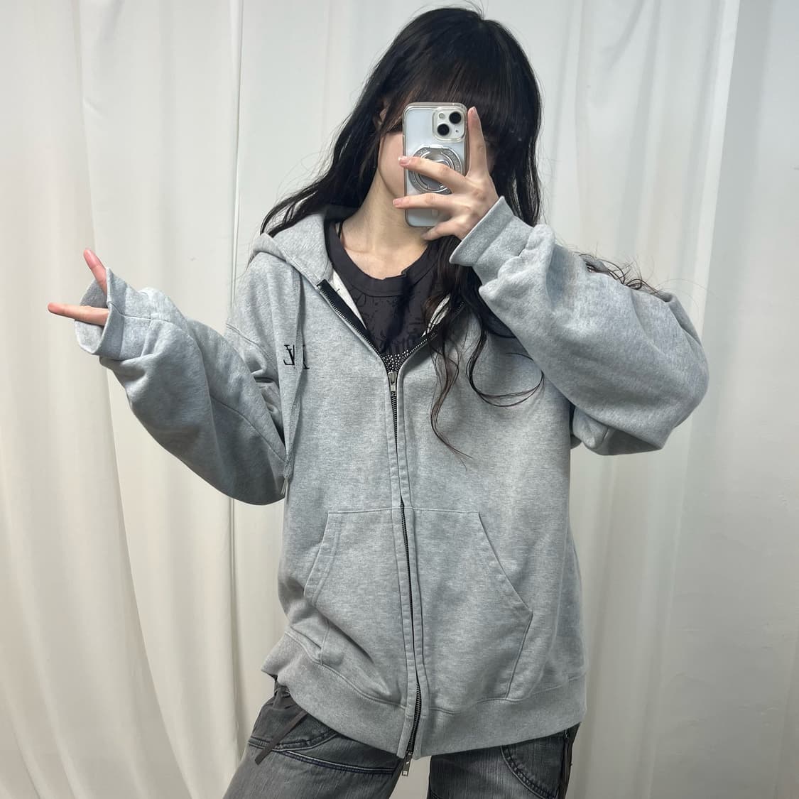 Wooalong Grey 2way Hoodie Zip-up  상품이미지2