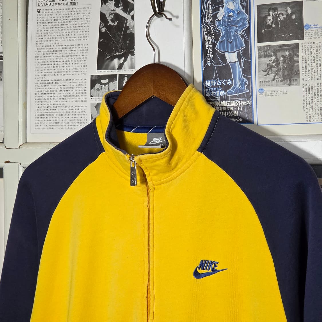 나이키 옐로우 네이비 배색 코튼 져지 집업 상품이미지3