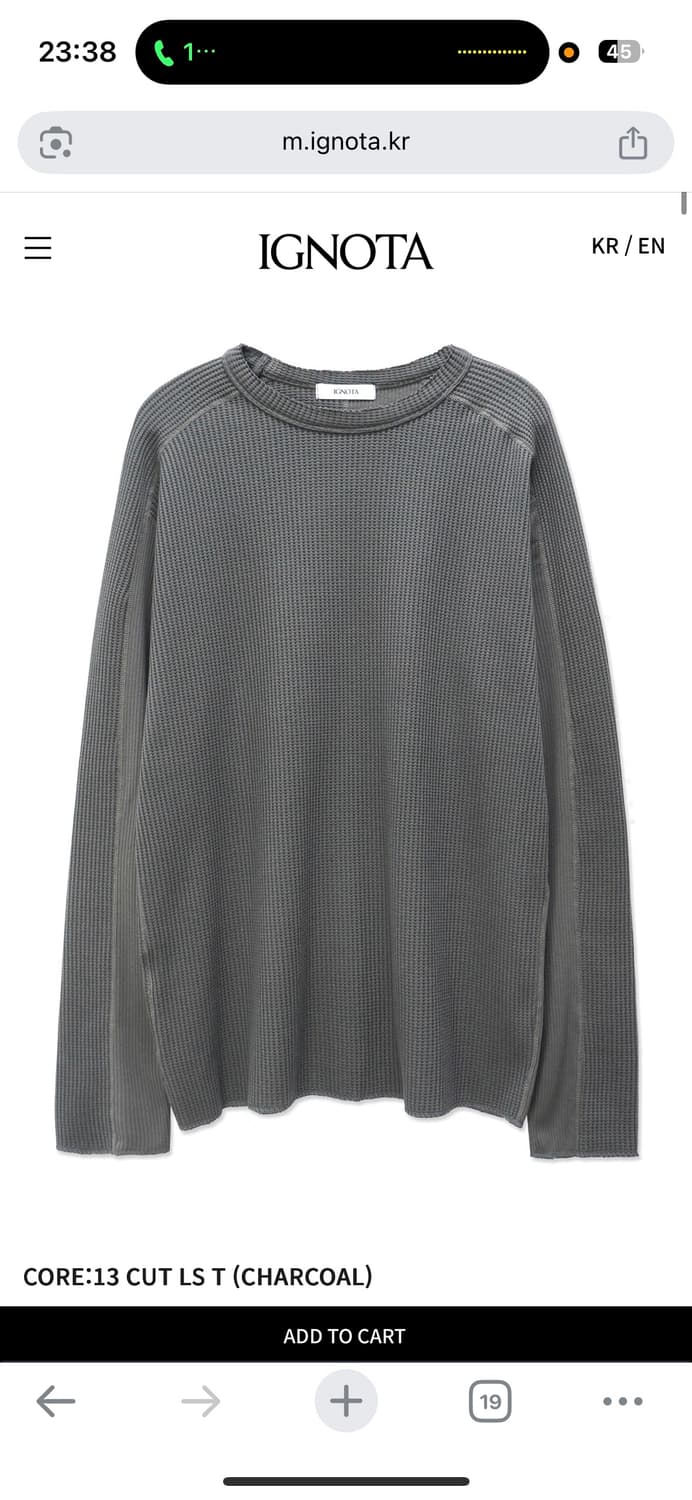 ignota CORE:13 CUT LS T (CHARCOAL) M 상품이미지1