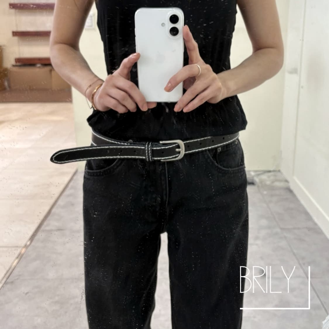 [Unisex] LIEN 볼드 스티치 이태리 통 소가죽 베이직 벨트 상품이미지2