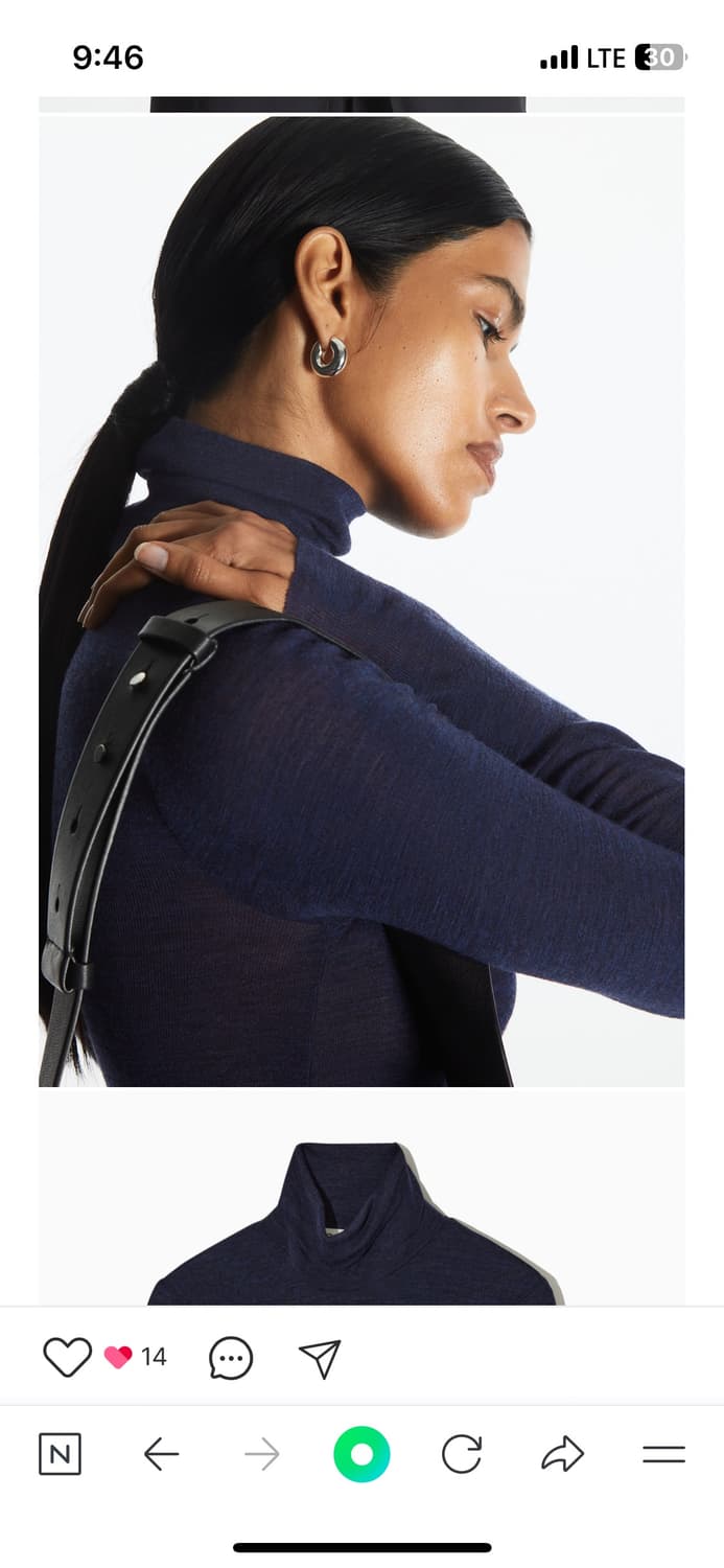 COS 코스 슬림핏 메리노 울 터틀넥 탑 청록컬러 상품이미지2