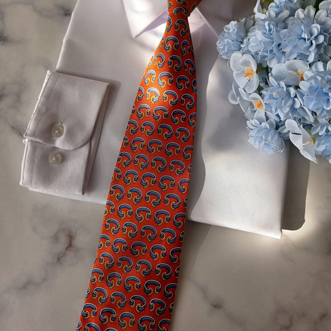셀린느 실크 오렌지 팔찌 모티브 넥타이 9.5cm A+등급 A19482
 상품이미지7