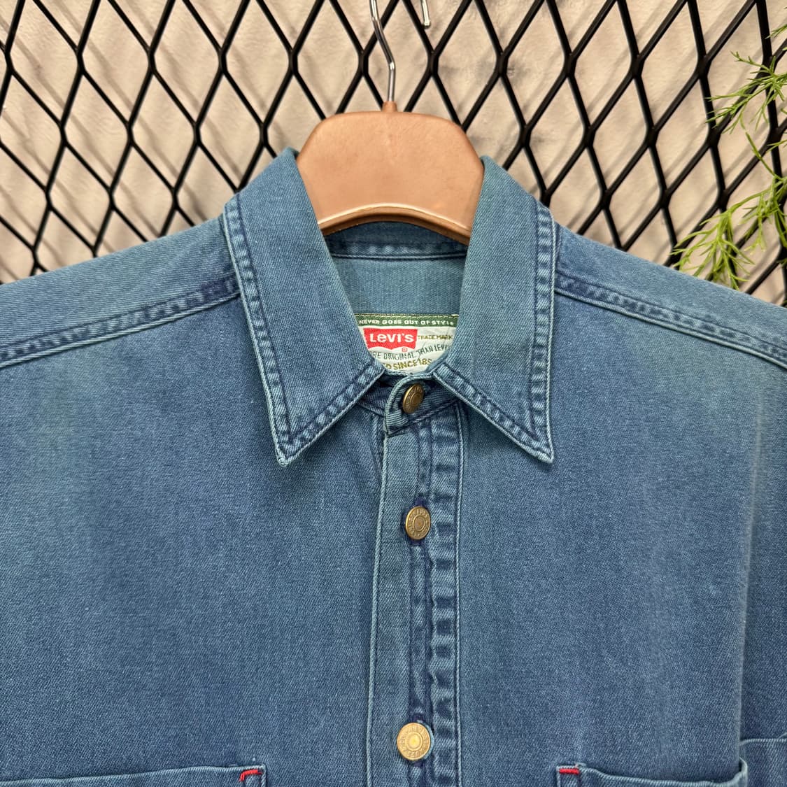 90s 리바이스 데님 셔츠 전면 투포켓 포인트 진청 상품이미지9