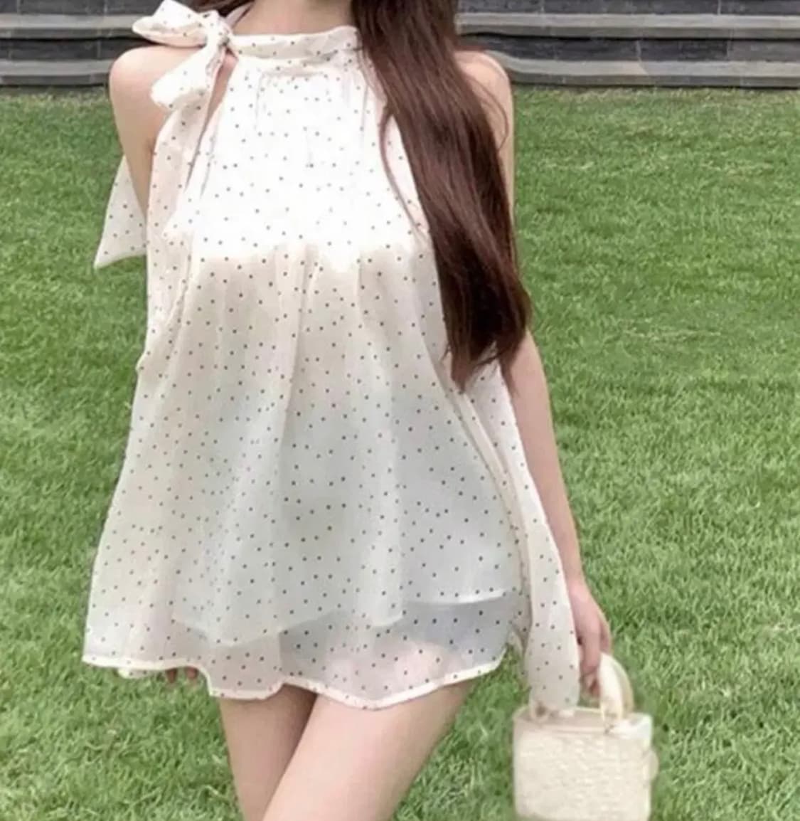 아이보리 도트 홀터넥 리본 블라우스 상품이미지2