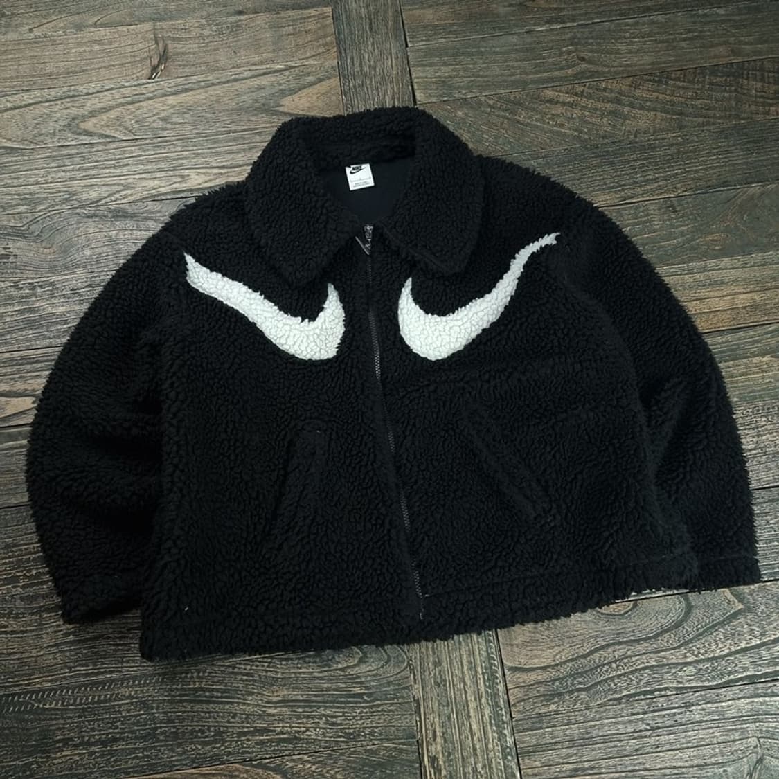 [나이키] 더블 스우시 오버사이즈 쉐르파 후리스 자켓 블랙 M18866 상품이미지1
