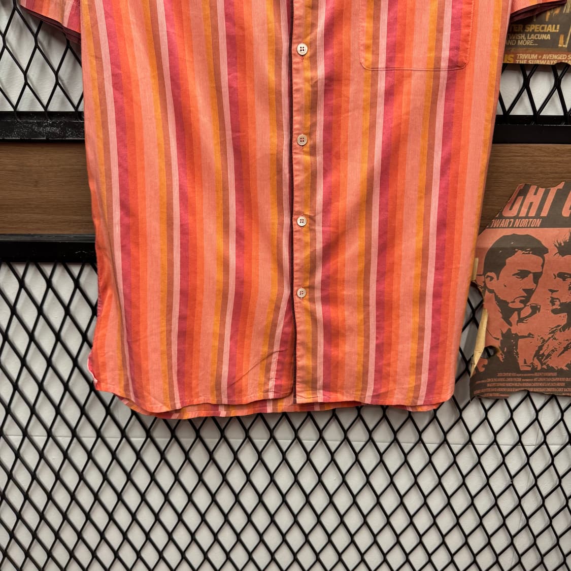 90s 미쏘니 스트라이프 반팔 셔츠 전면 원포켓 포인트 오렌지코랄 상품이미지4