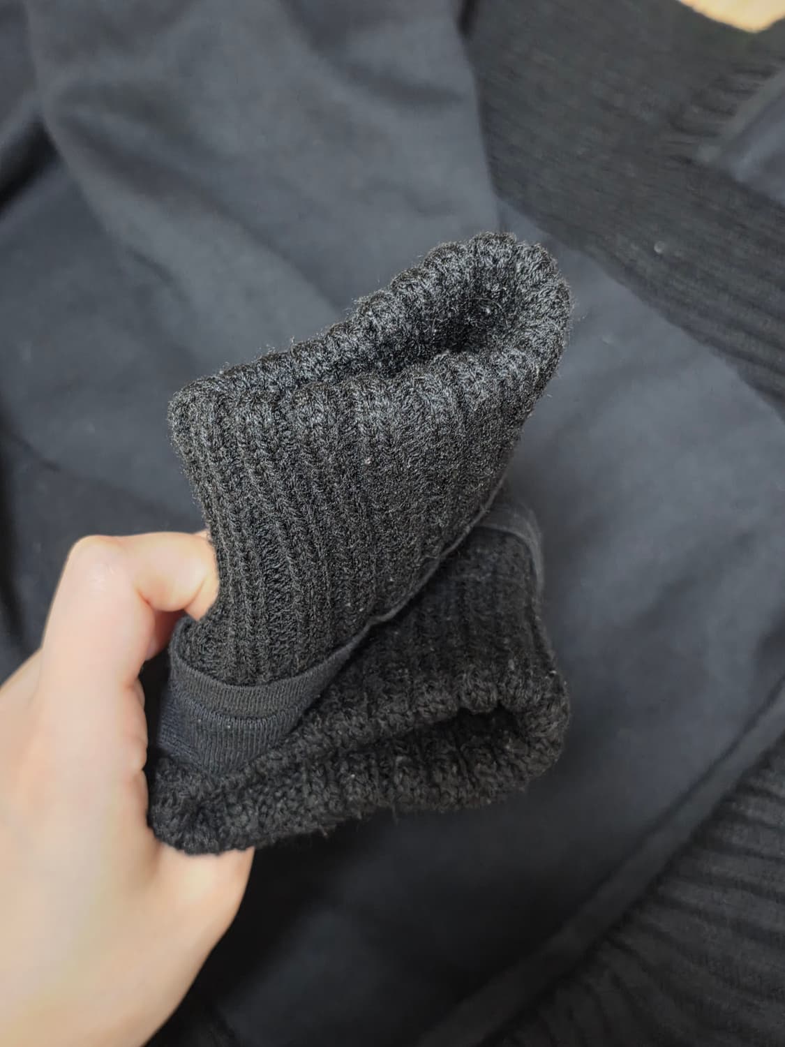 y2k 니트 하이넥 후드집업 블랙 상품이미지5