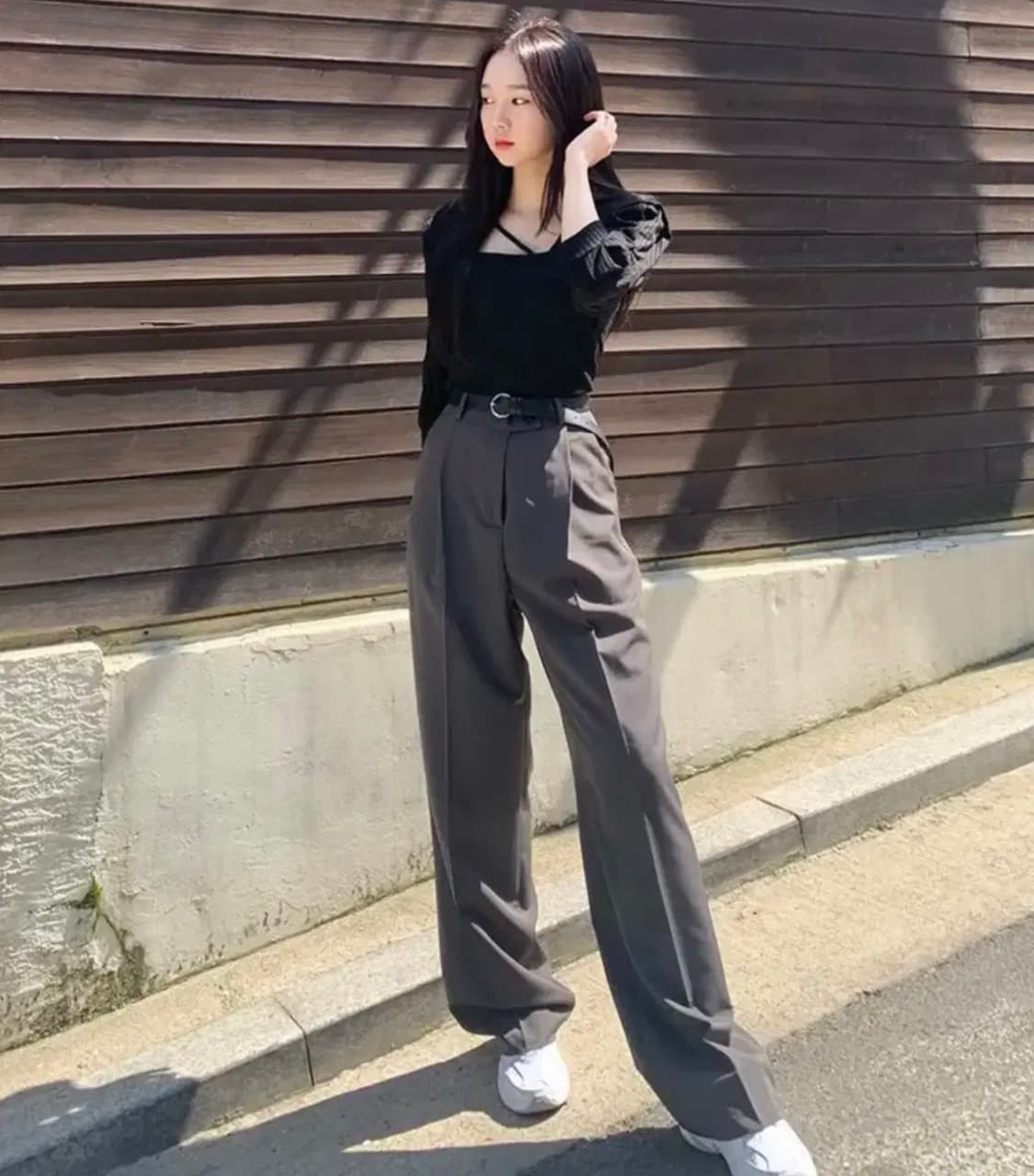 [S]룩넌 하이웨스트 차콜모카 슬랙스 팬츠 상품이미지6