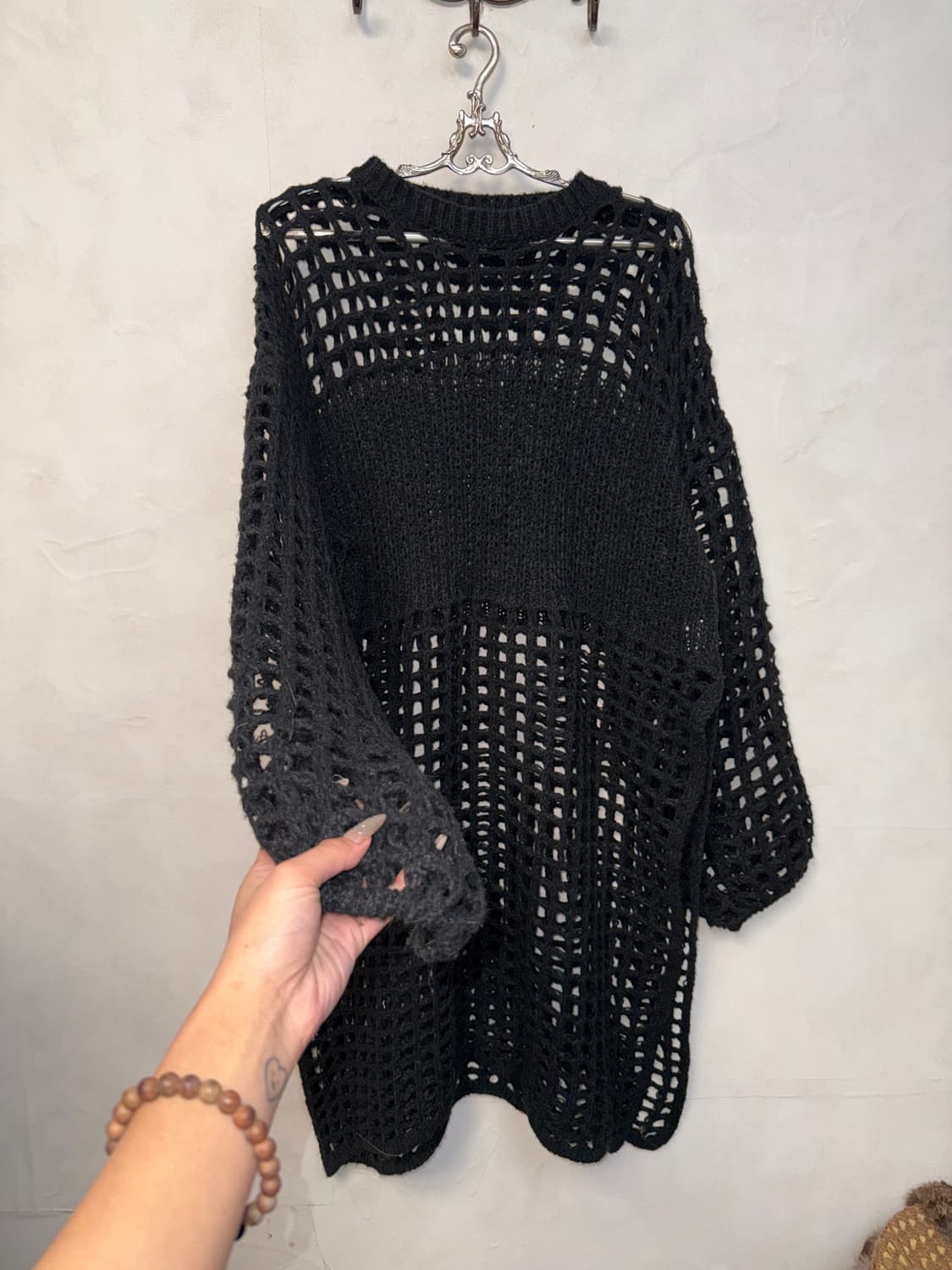 Black grunge slit net loose knit ops 상품이미지5