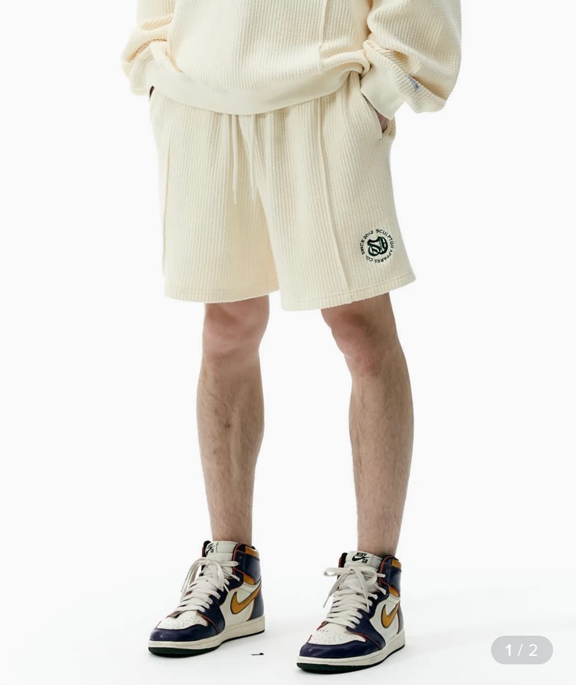스컬프터 monogram waffle sweat shorts cream 상품이미지1