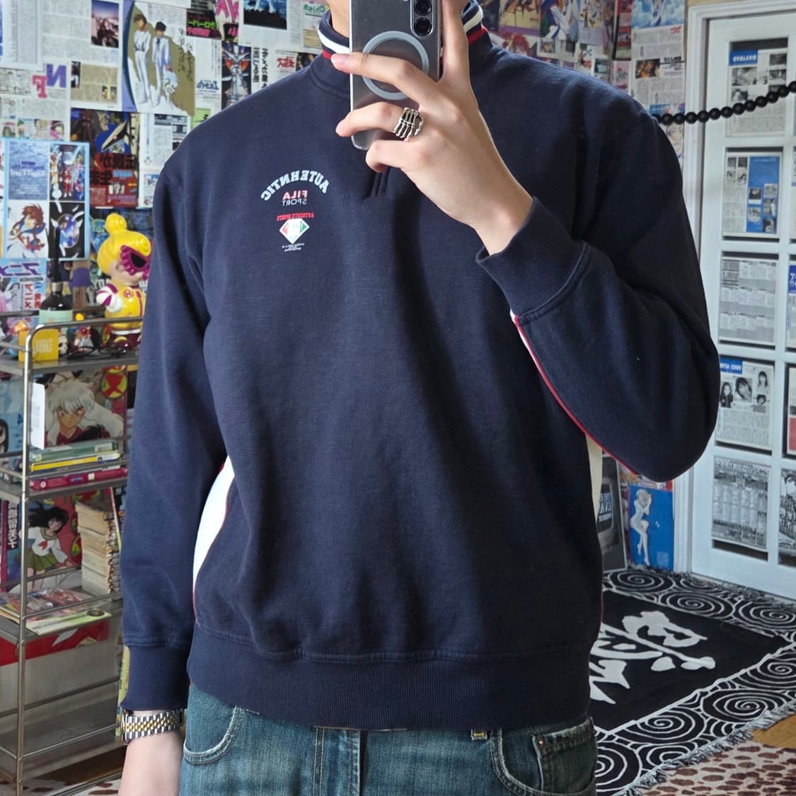 휠라 재팬 배색 아노락 반집업 맨투맨 상품이미지2