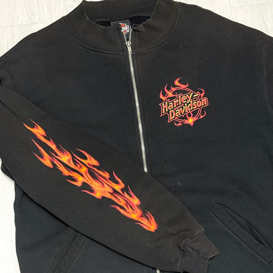 00s 할리 데이비슨 플레임 집업 스웻 블랙 상품이미지4