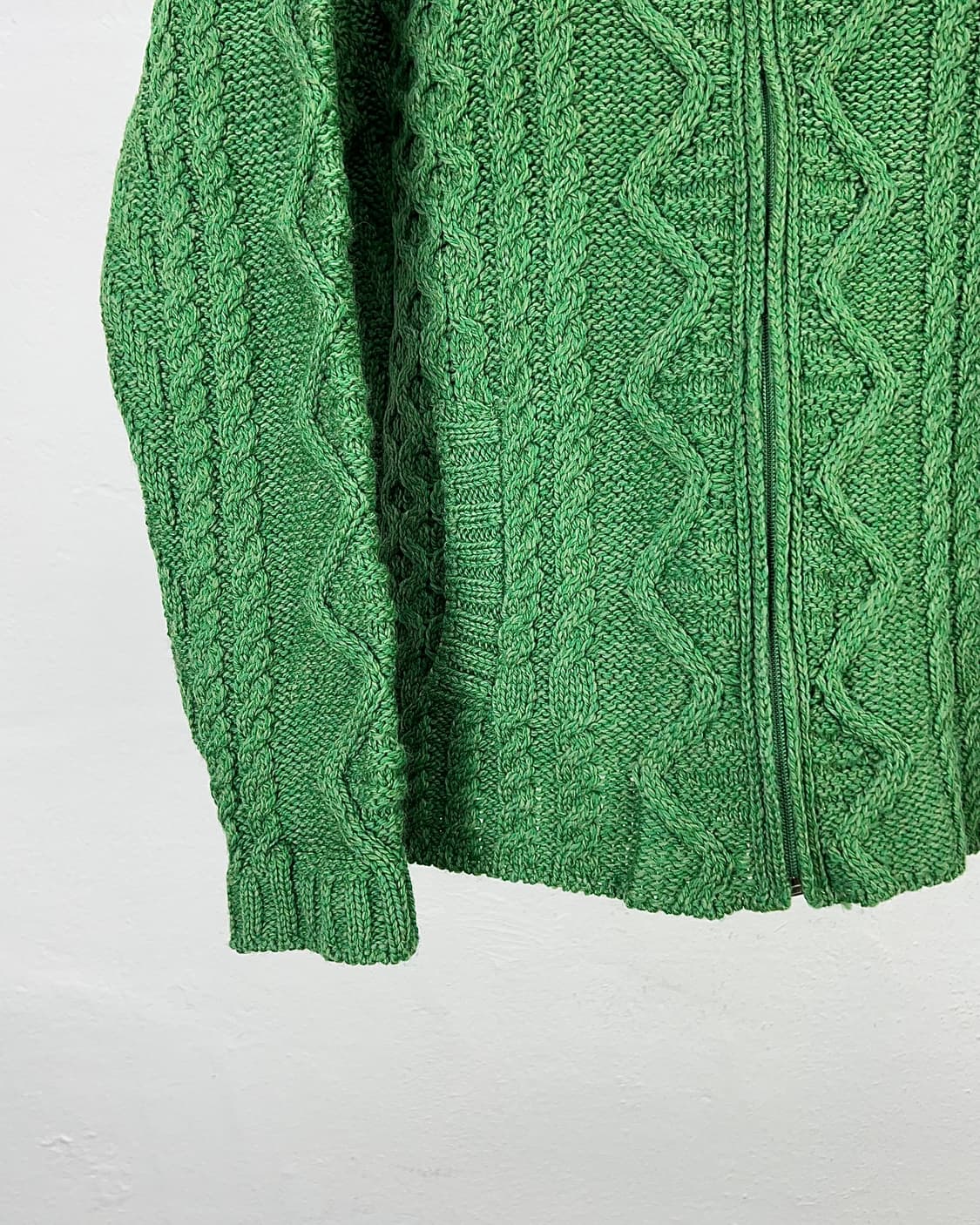 아란크래프트 믹스 그린 케이블 메리노 울 니트 가디건 상품이미지4