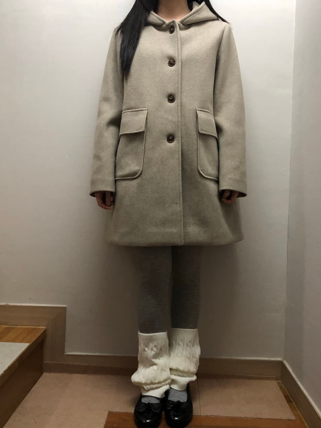 빈티지 오트밀 울 하프 코트 상품이미지3