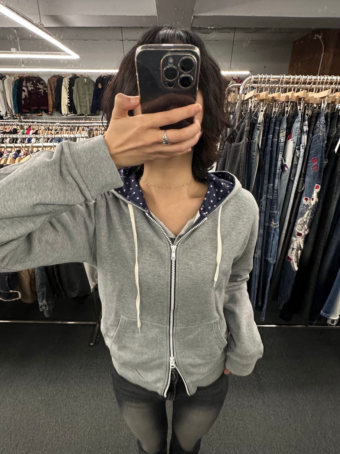 M)Beams 후드 도트패턴 그레이 후드집업 상품이미지1