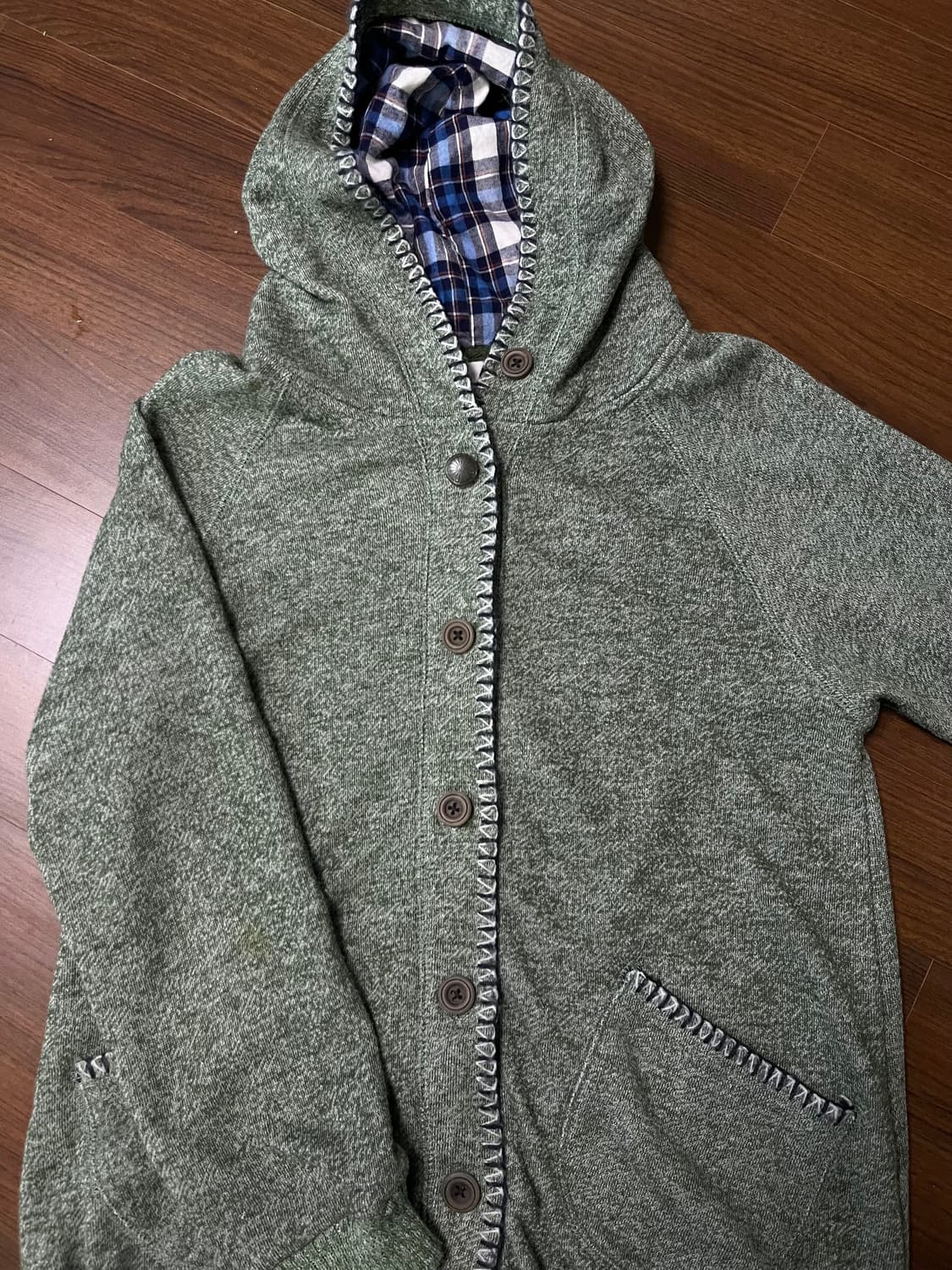 빈티지 연두 그린 후드 니트 가디건 모리걸 상품이미지2