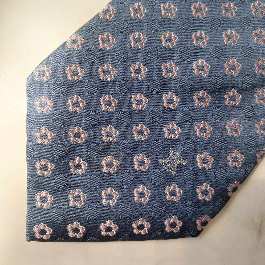 셀린느 실크 블루 플라워 자수 넥타이 9cm B등급 E908 상품이미지4