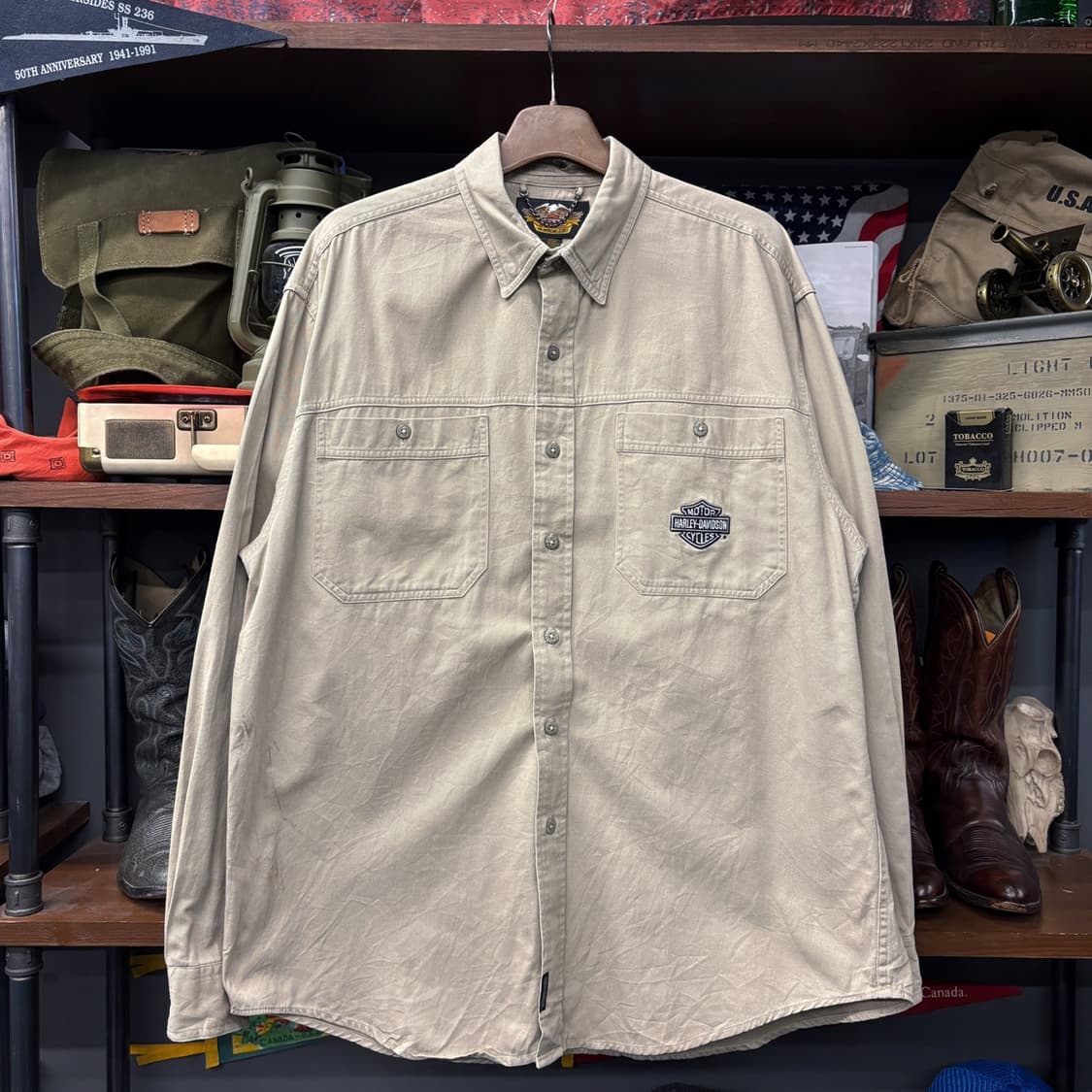 00s 할리데이비슨 멕시코 생산 미니쉴드 코튼트윌 가라지셔츠 N281 상품이미지1