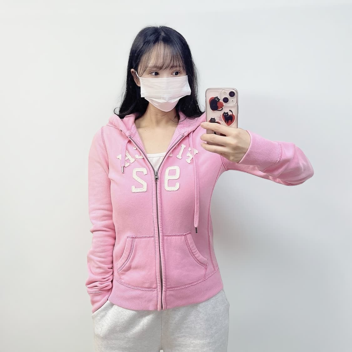 아베크롬비 피치 로고 후드집업 연핑크 상품이미지1