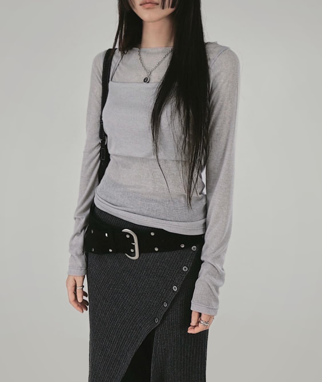 시크윈 그릭 레이어드 뷔스티에 이중 긴팔티_연그레이 상품이미지4