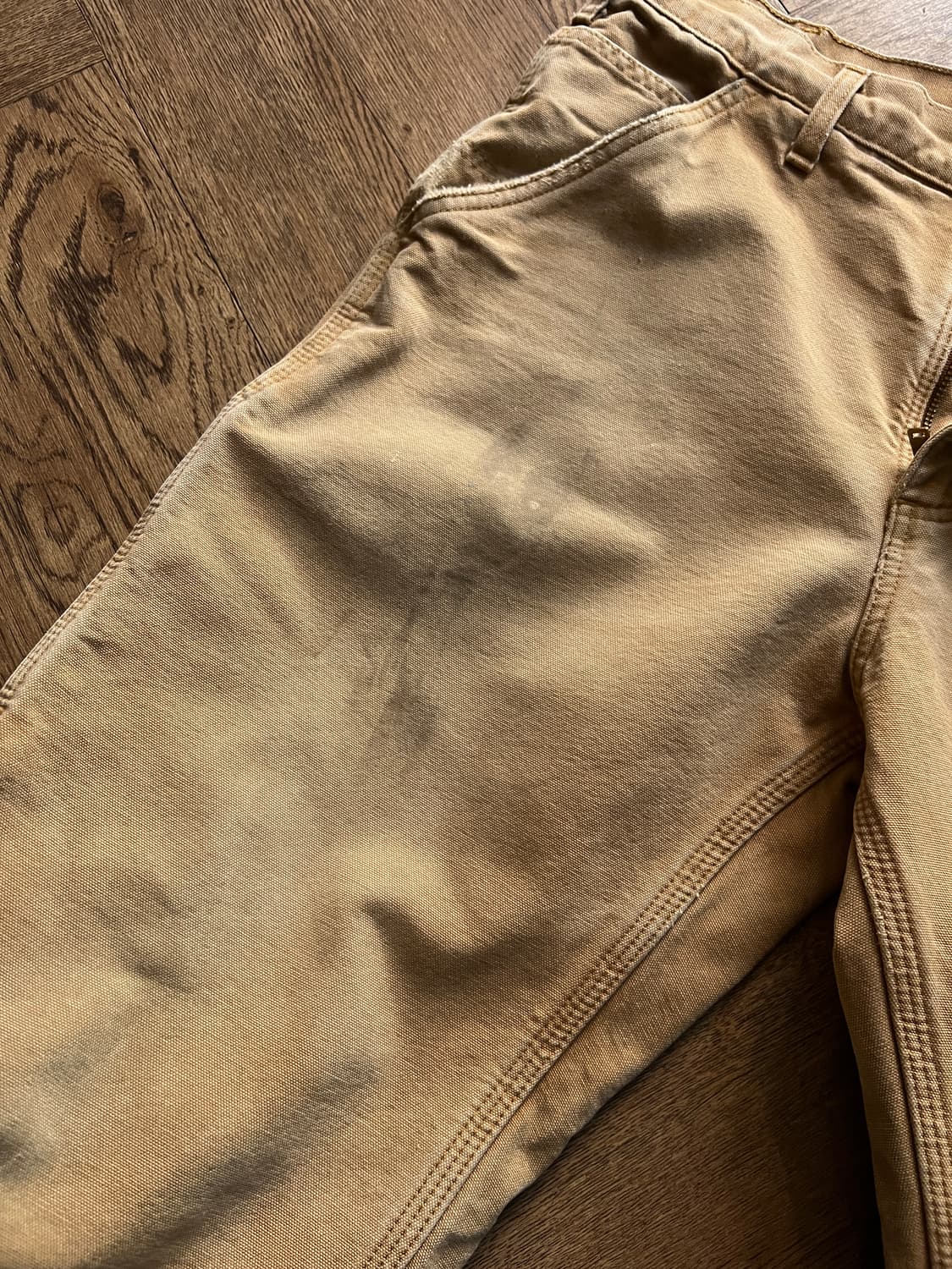 [32]칼하트 USA 체크 라이닝 더티워싱 브라운 싱글니 카펜터 워크팬츠 상품이미지4