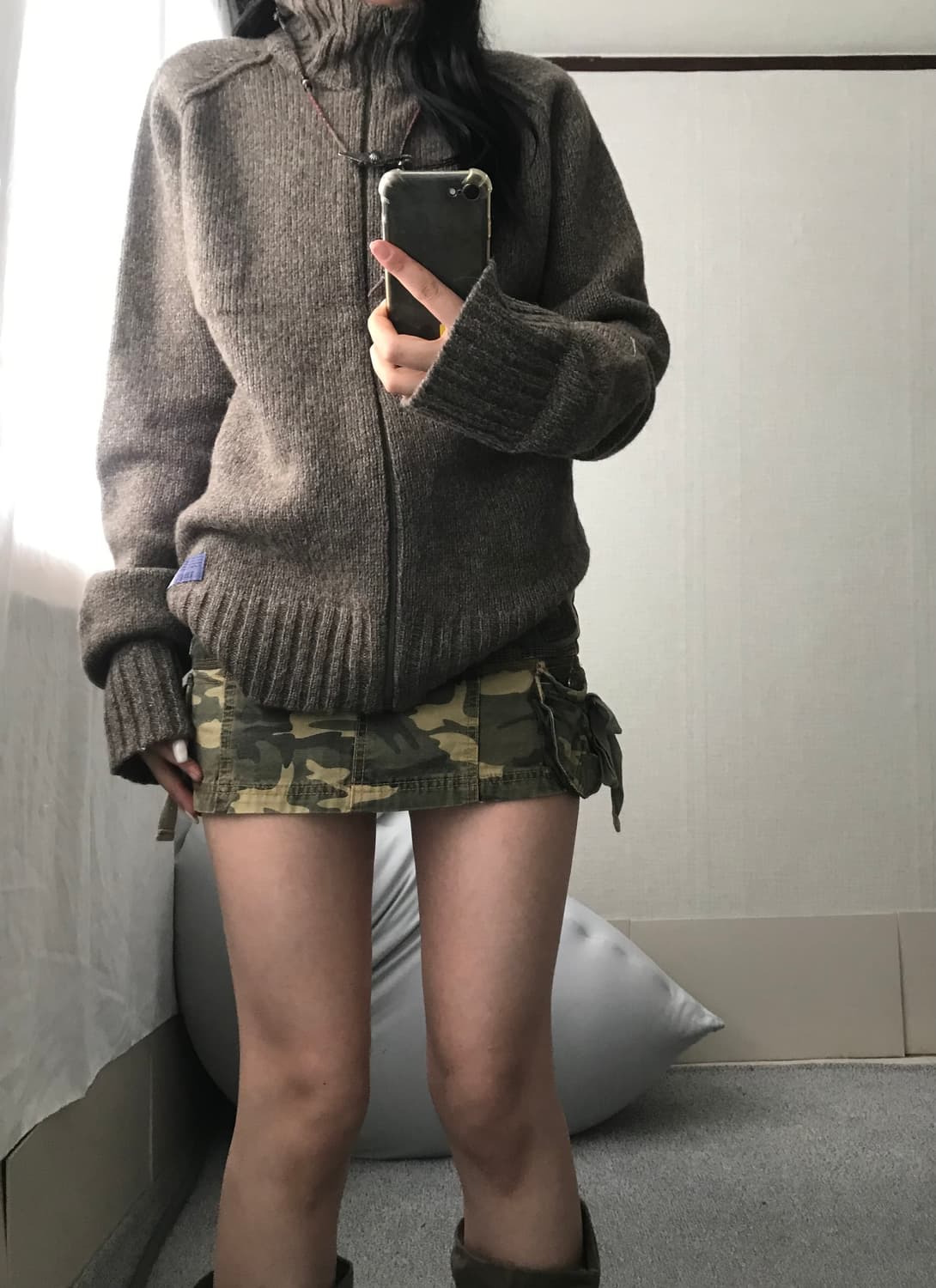 디젤 카키브라운 보카시 하이넥 니트집업 상품이미지2