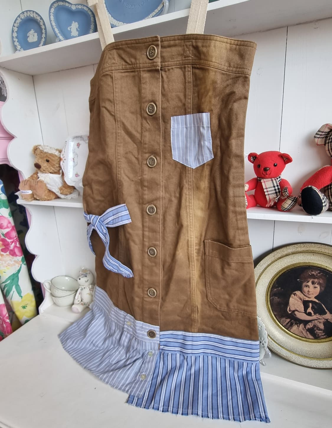 스트라이프 배색 리본 멜빵 원피스 상품이미지3