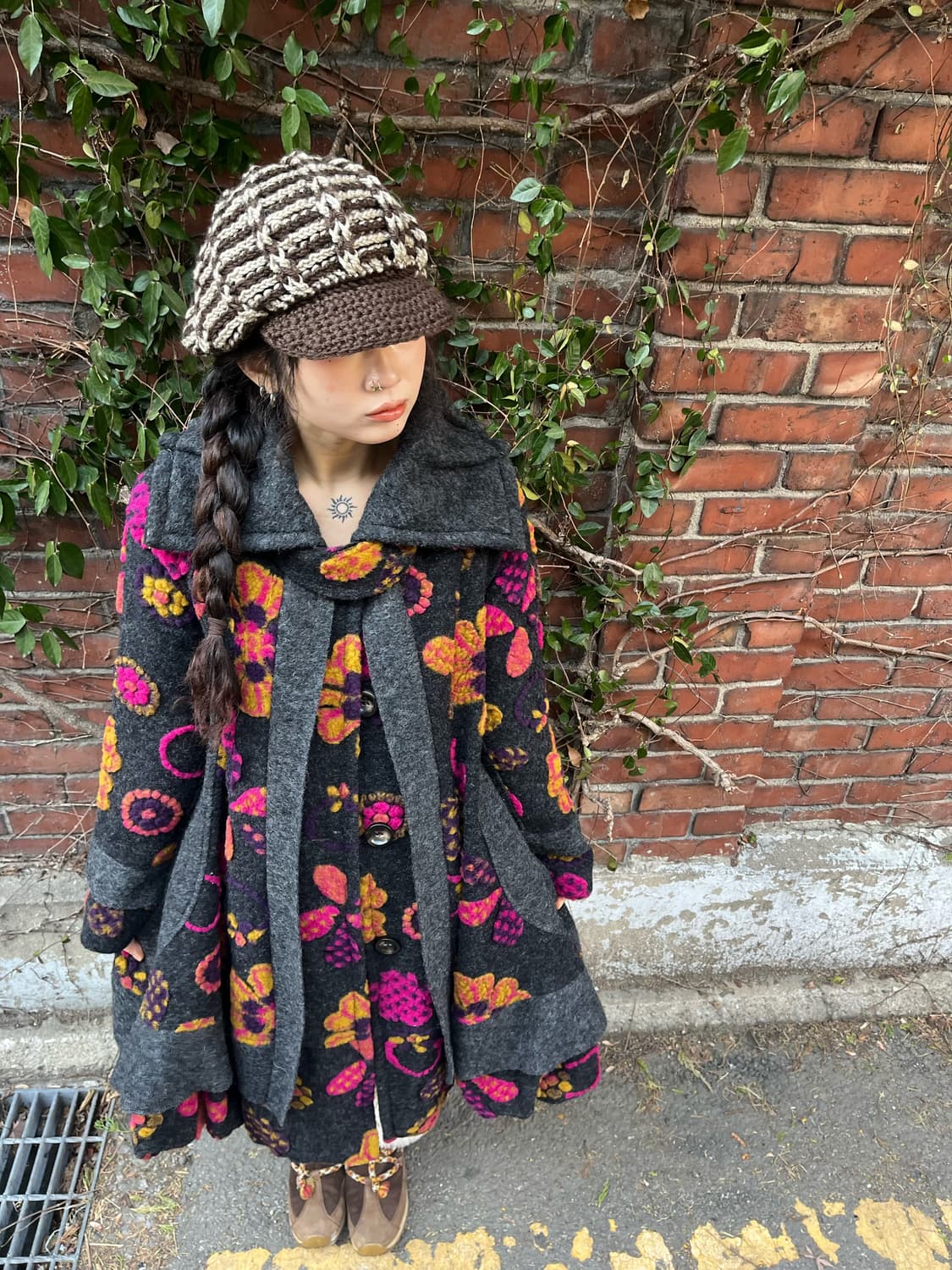 빈티지 플라워 패턴 울 코트 상품이미지5