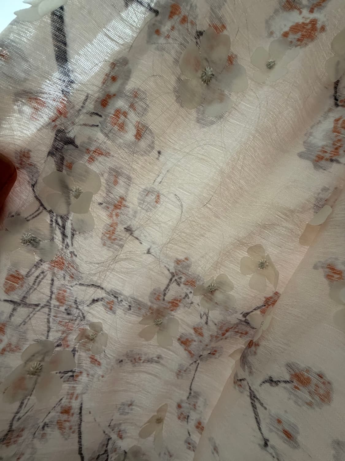 빈티지 핸드메이드 플라워 자수 매화 벚꽃 동양풍 쉬폰 롱 스커트 상품이미지3