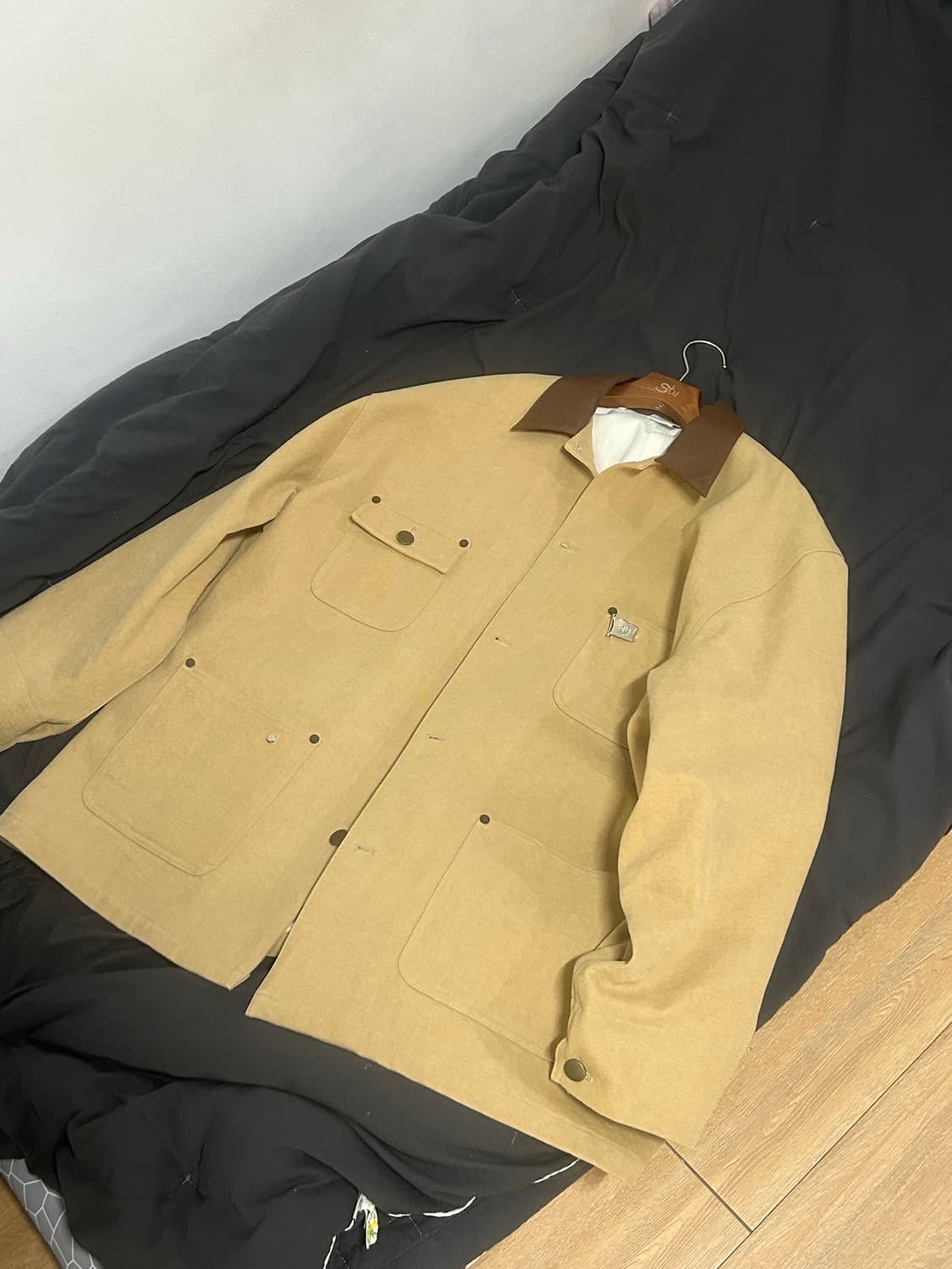 L) STU 레더 카라 워크 자켓 베이지 상품이미지2