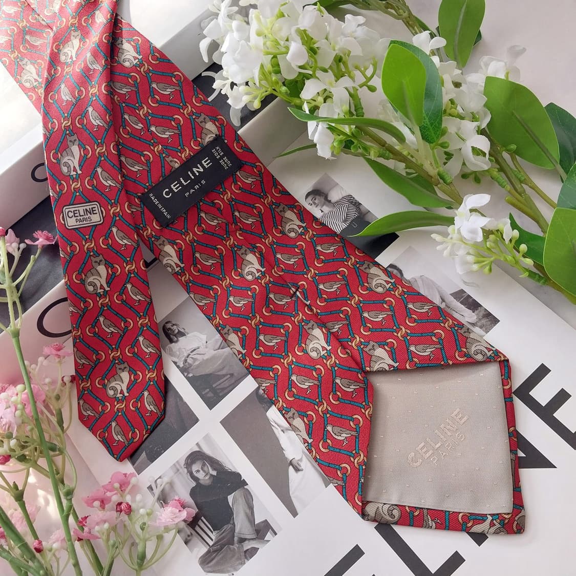 셀린느 실크 다홍 동물 패턴 넥타이 9.5cm A+등급 K1867
 상품이미지6