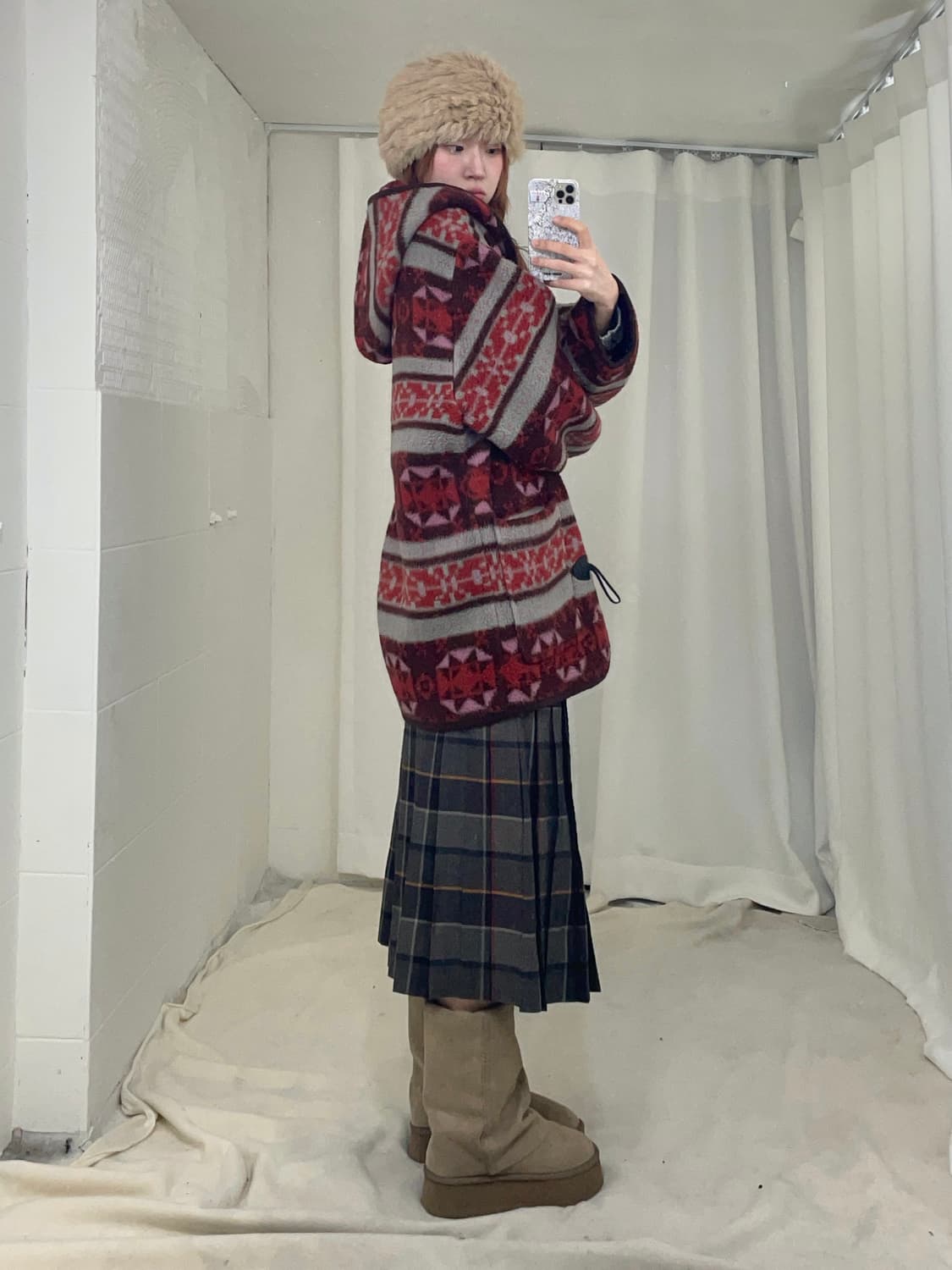 빈티지 레드 그레이 데일리 노르딕 소녀 코디 세트 상품이미지2