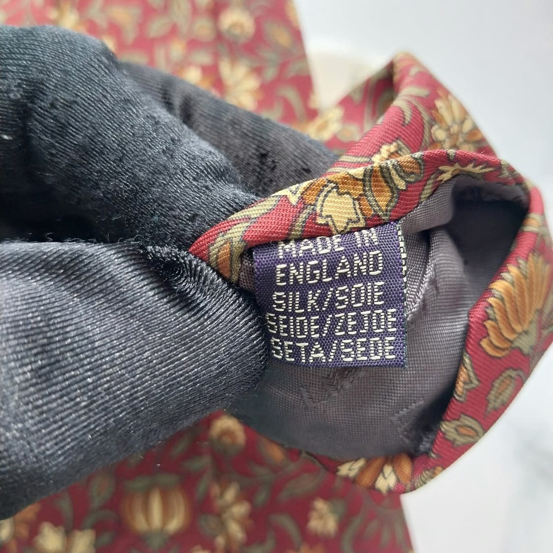 리버티 실크 브라운 플라워 패턴 넥타이 9.9cm 새상품 K1277
 상품이미지10