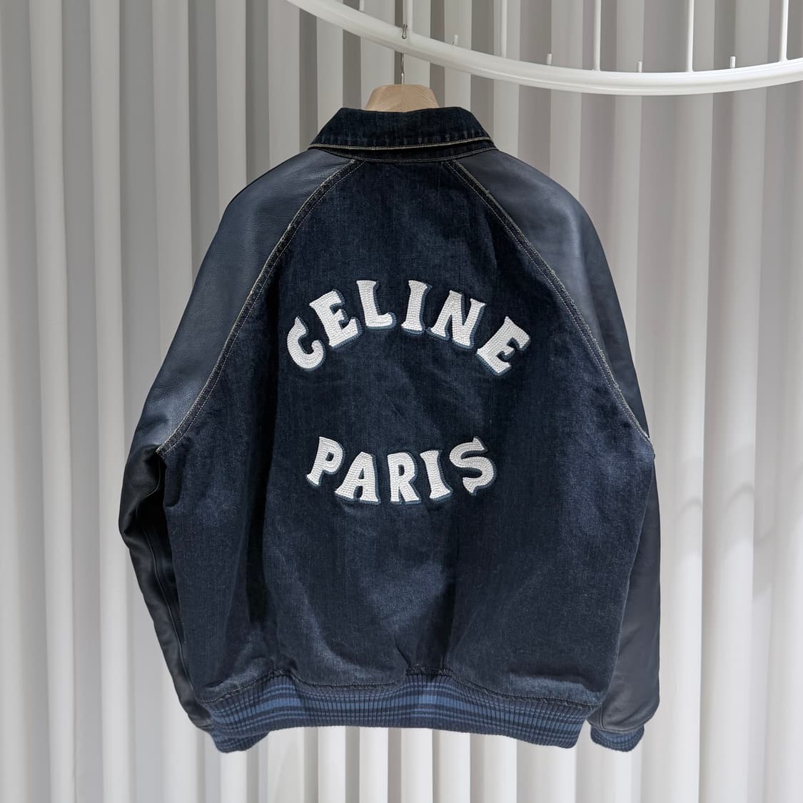 XL / 셀린느 가죽 레더 파리스 데님 바시티 자켓 상품이미지6