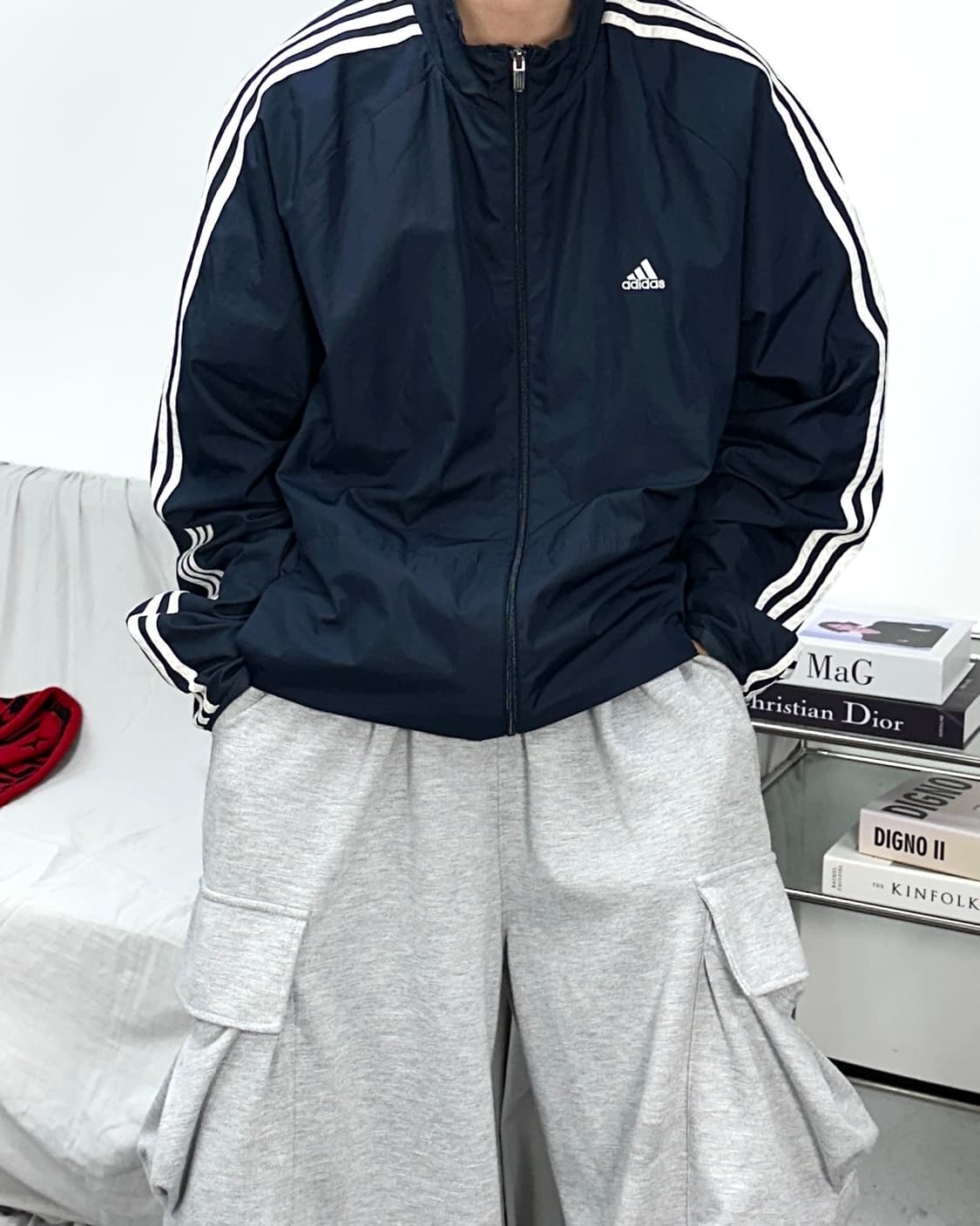 아디다스 네이비 삼선 바람막이 L 상품이미지1