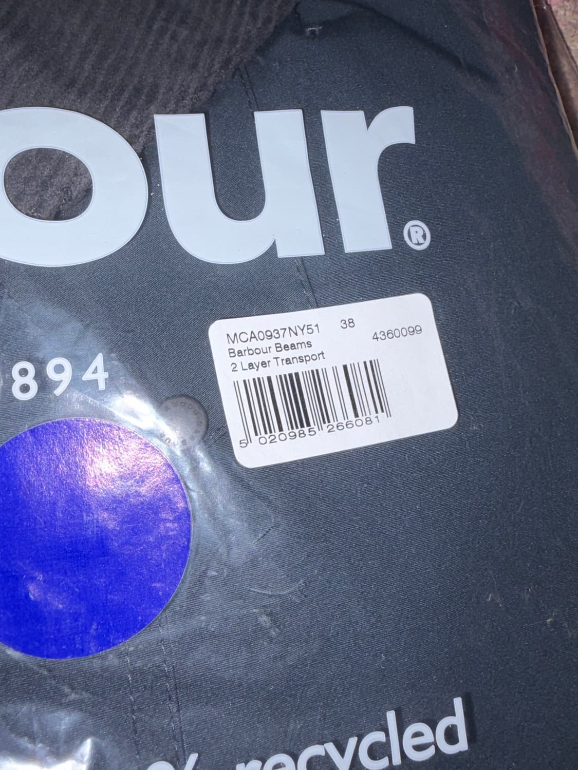 (새상품) 바버 빔즈 콜라보 별주 더블레이어 트랜스포트 38 자켓 네이비 상품이미지2