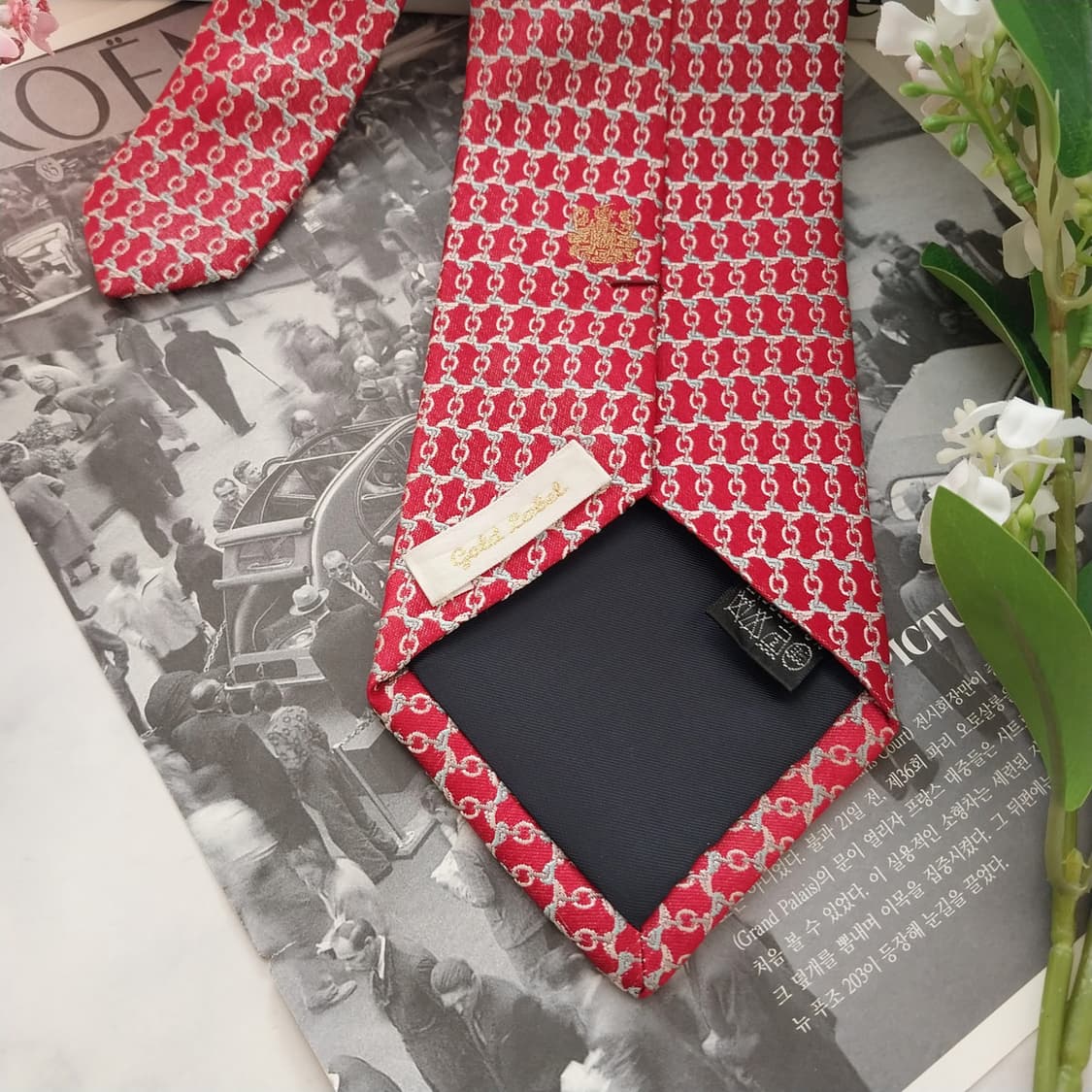 아쿠아스큐텀 실크 레드 링크 패턴 넥타이 9cm A+등급 K1541
 상품이미지7