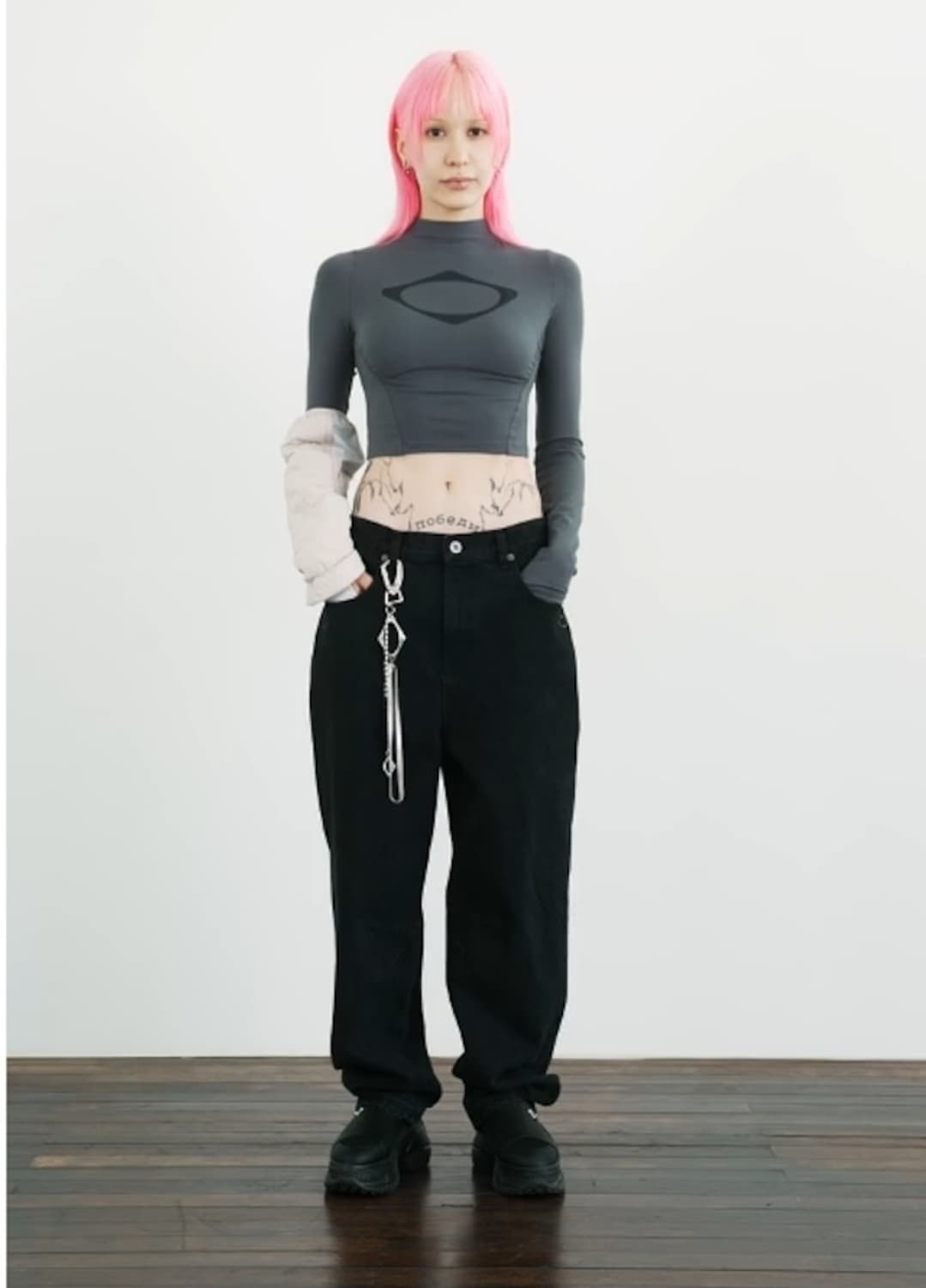 미스치프 롬버스 슬라우치 워시드 진 블랙 m 상품이미지7