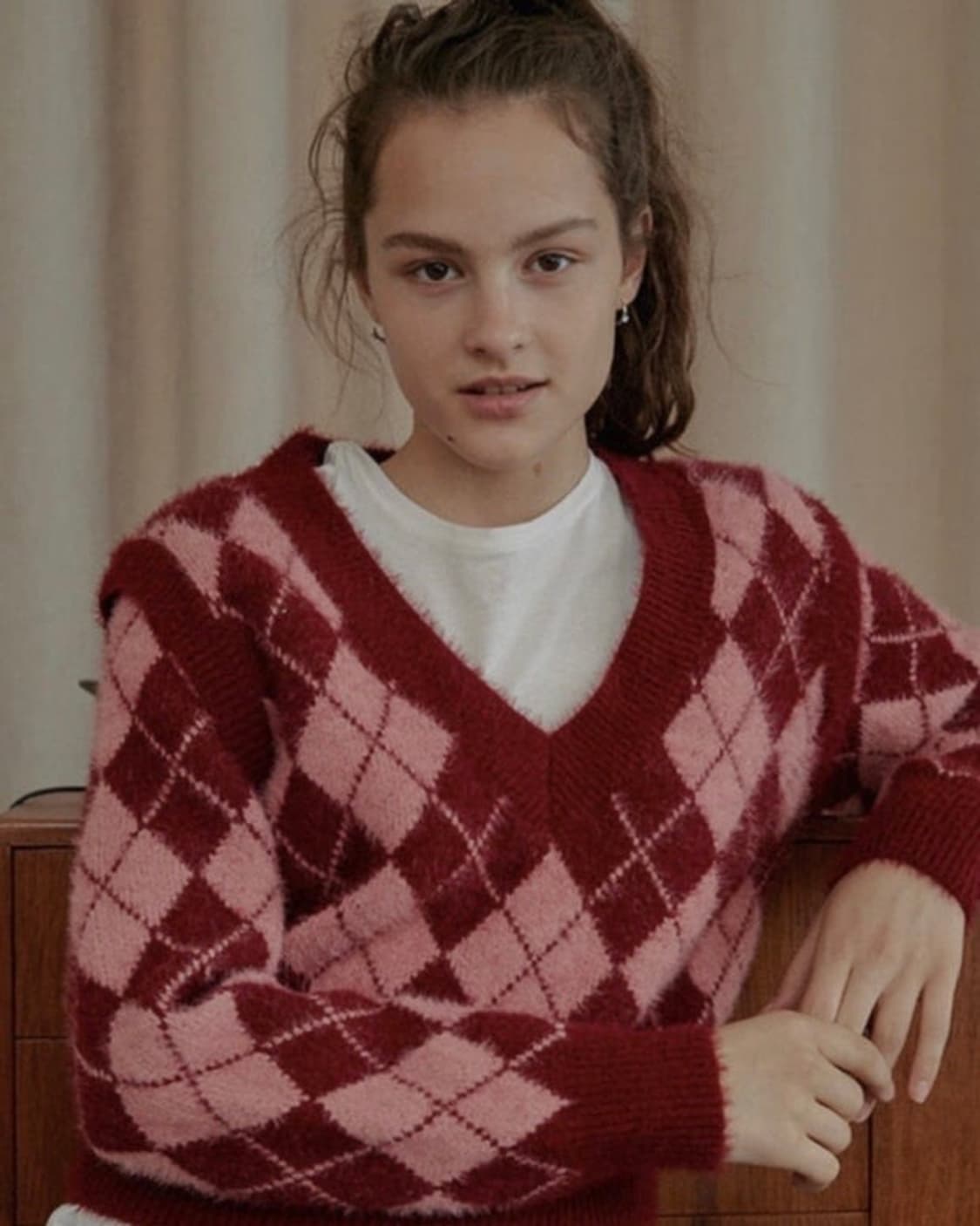 보카바카 아가일 니트 핑크 상품이미지2