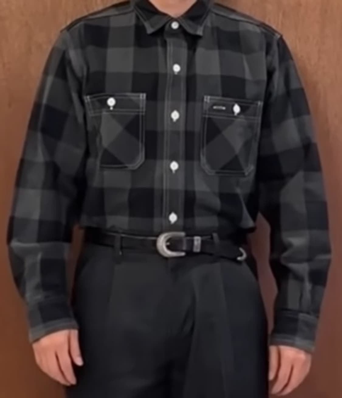 본쿠라 Work Shirt Flannel 블랙X그레이 38 상품이미지7