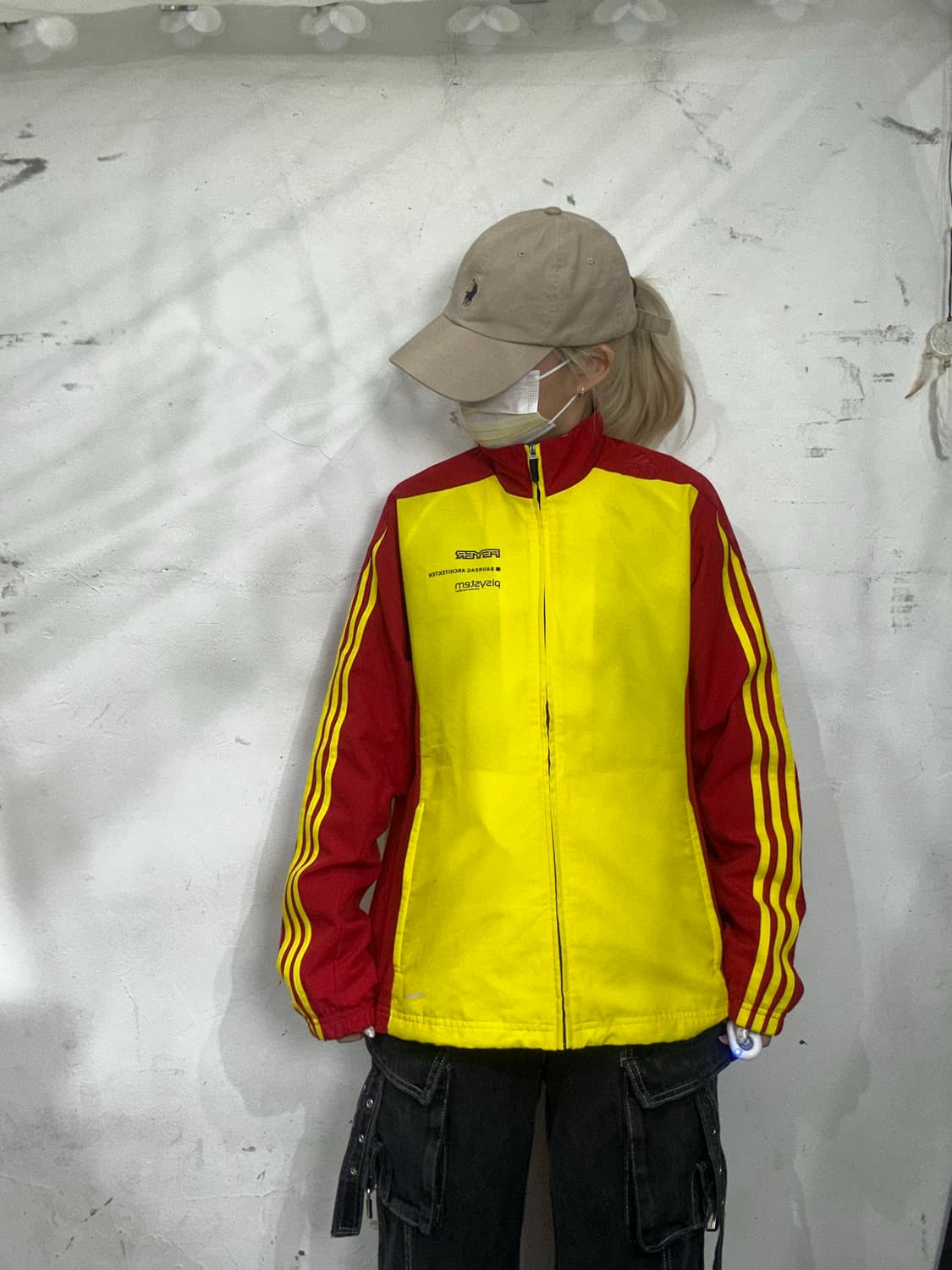 아디다스 레드 옐로우 삼선 빅 로고 올드스쿨 바람막이 자켓 M 상품이미지2