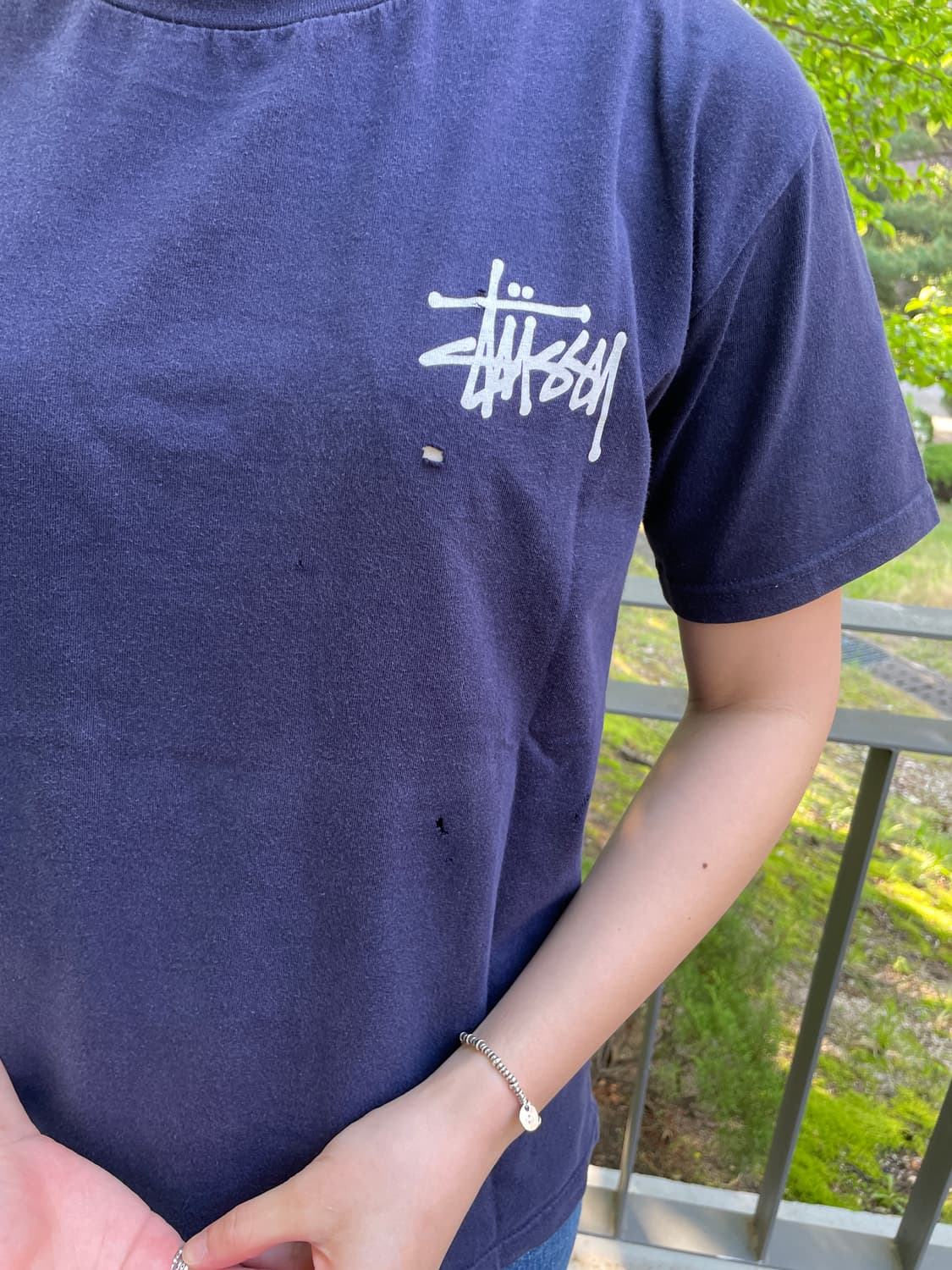 90s Stussy navy distressed T-shirt(USA) 상품이미지2