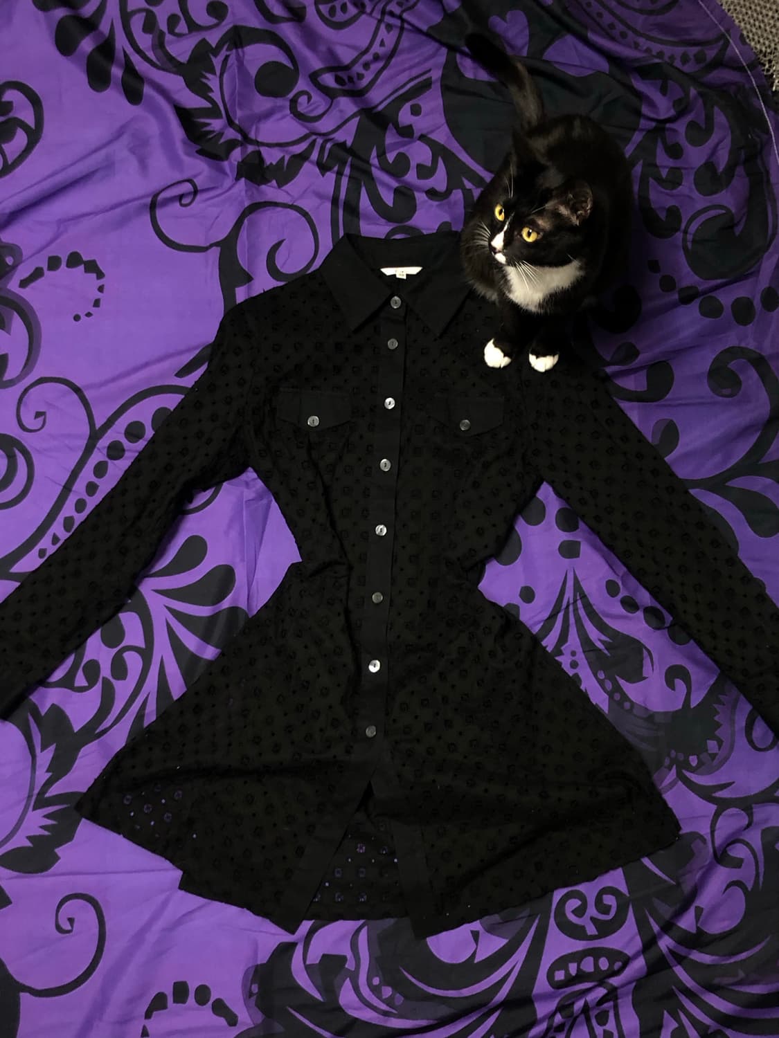 New 완전레어다냥! 대대장템 레이어드 그런지 펀칭 블랙 롱 셔츠원피스 상품이미지4